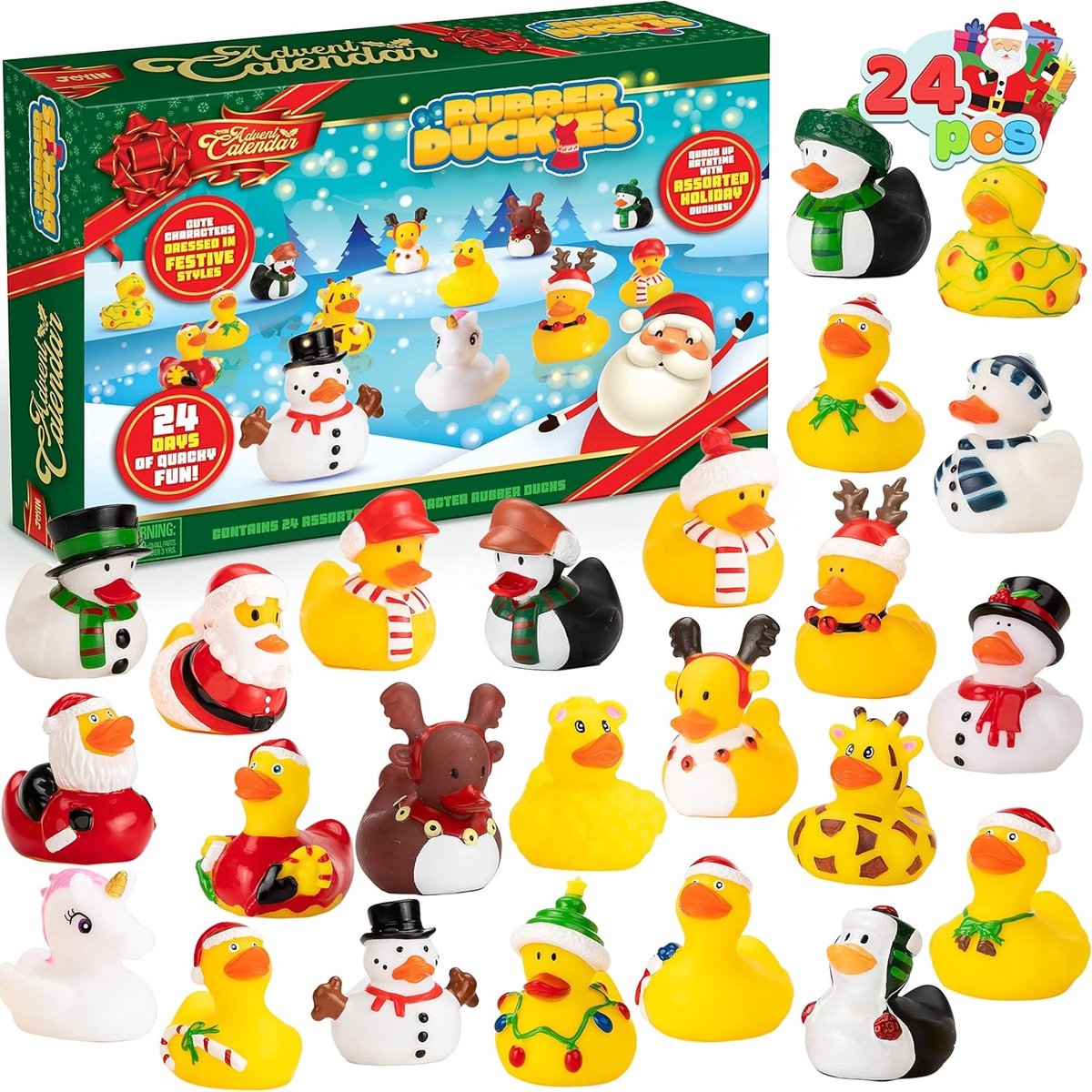 Adventskalender 2023 met 24 Dagen Aftellen naar Kerstmis, Inclusief Rubber Eendjes voor Kinderen, Perfecte Kerstcadeaus voor Jongens en Meisjes