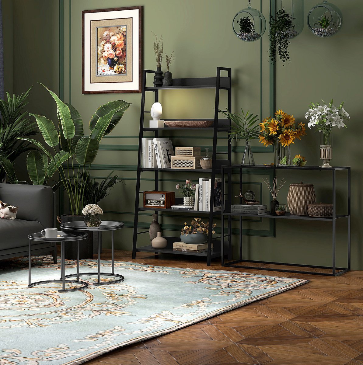 MODENUIT Salontafel Set - Rond Stapelbaar Design - Woonkamer En Slaapkamer - Staal - Zwart - Ø43/35 Cm