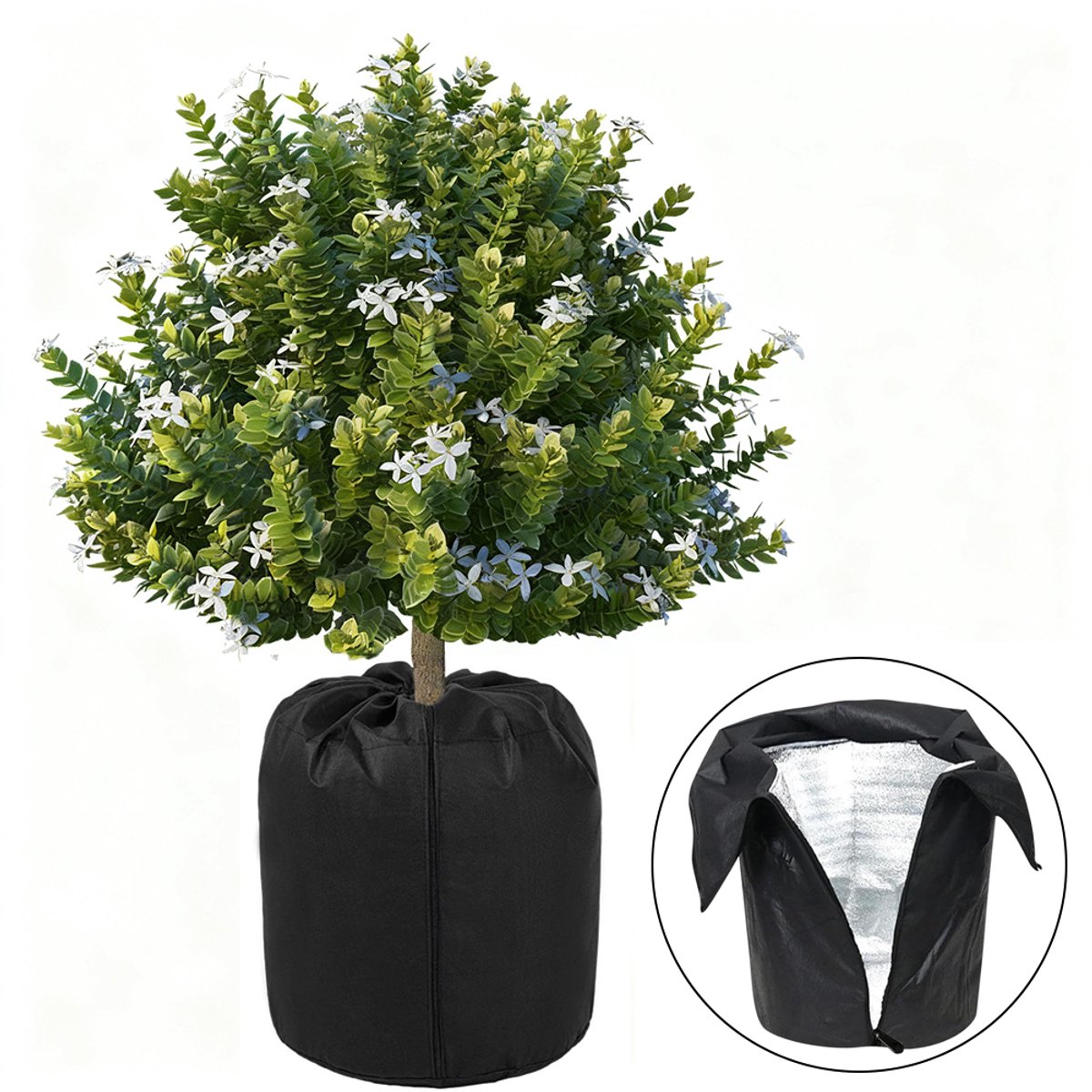 Vorstbeschermer - Winterplantenbescherming - Met trekkoord en rits - Geschikt voor buitenplanten en fruitbomen-zwart-45*50cm