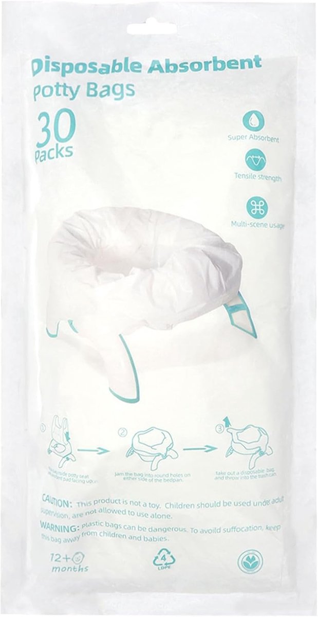 30 Stuks Afvalzakken voor Baby Potty met Absorberend Kussen, Draagbare Toiletzakken voor Reizen en Auto, Universele Potty Liner voor Toiletstoelen en Potty Chairs