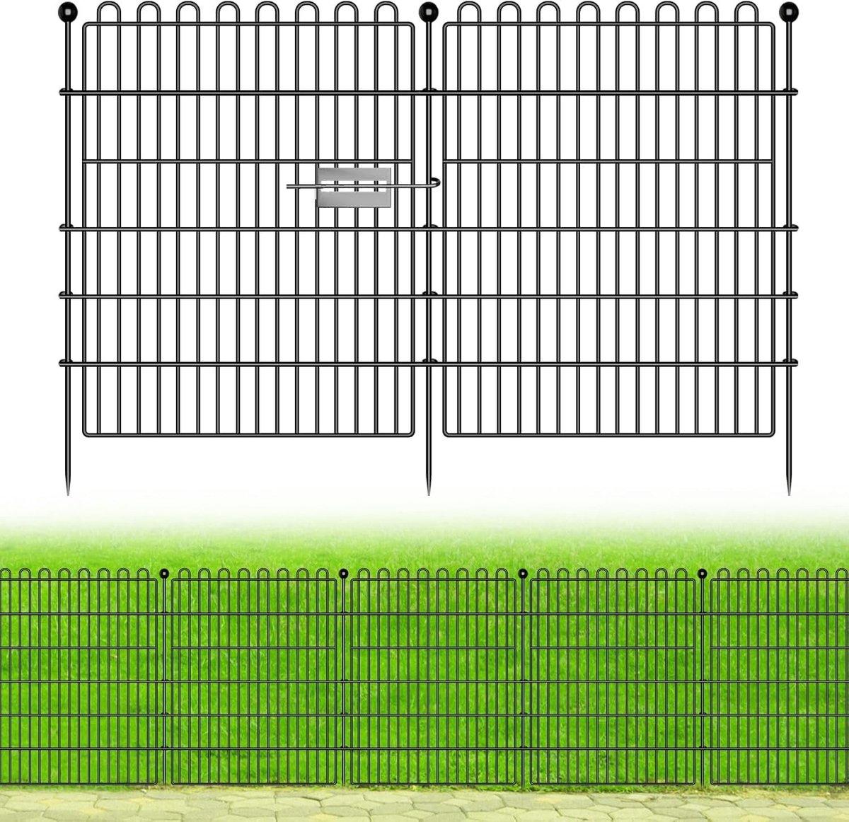 Metalen tuinhek, 10 panelen (75 x 81 cm), inclusief 11 bevestigingsstangen, ideaal voor hondenkennels, grondafscheiding en vijverbescherming