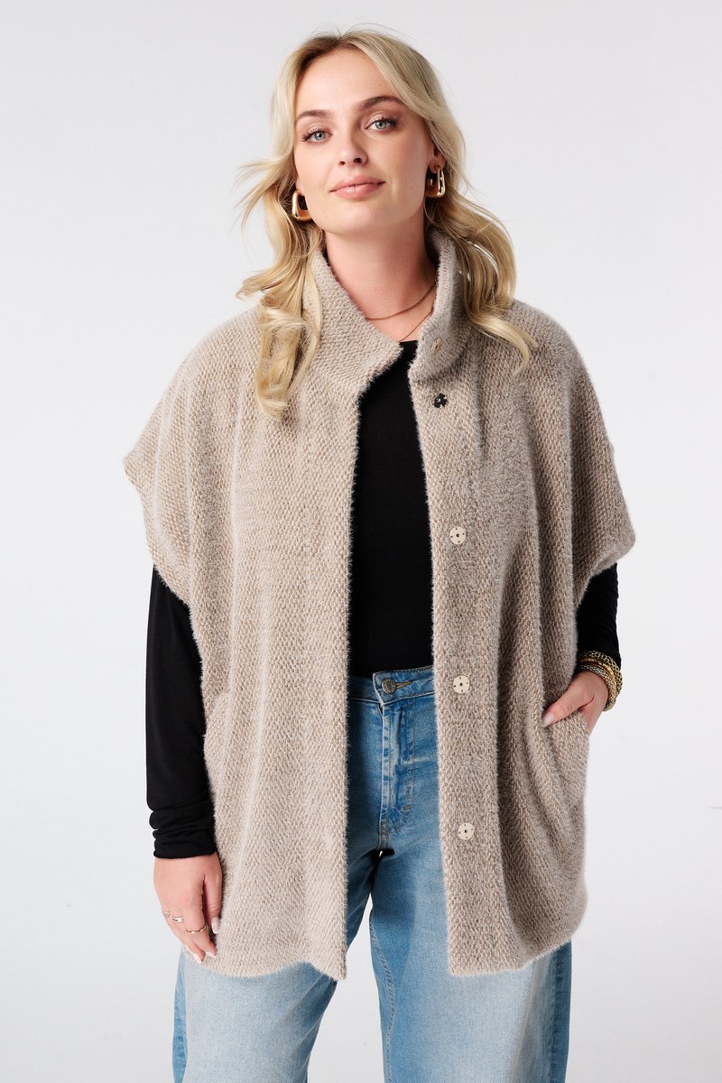MS Mode Jas Zacht gilet met drukknopen