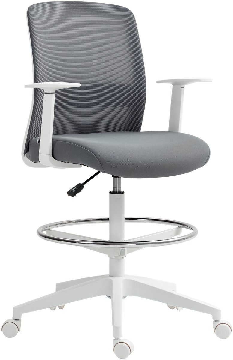 HOMCOM Sta-bureaustoel Polyester 61,5L x 57,5B x 121H cm Grijs