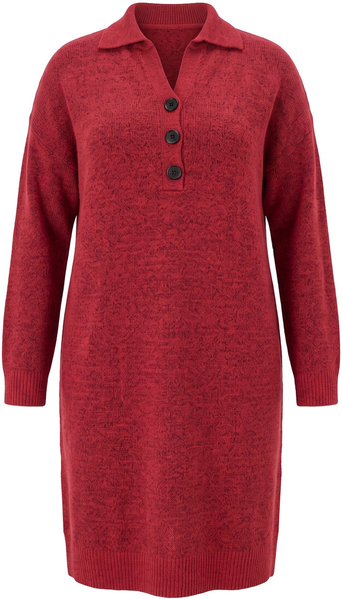 MIAMODA - Dames - Gebreide jurk losse pasvorm polokraag lange mouwen - Rood - Maat 54+