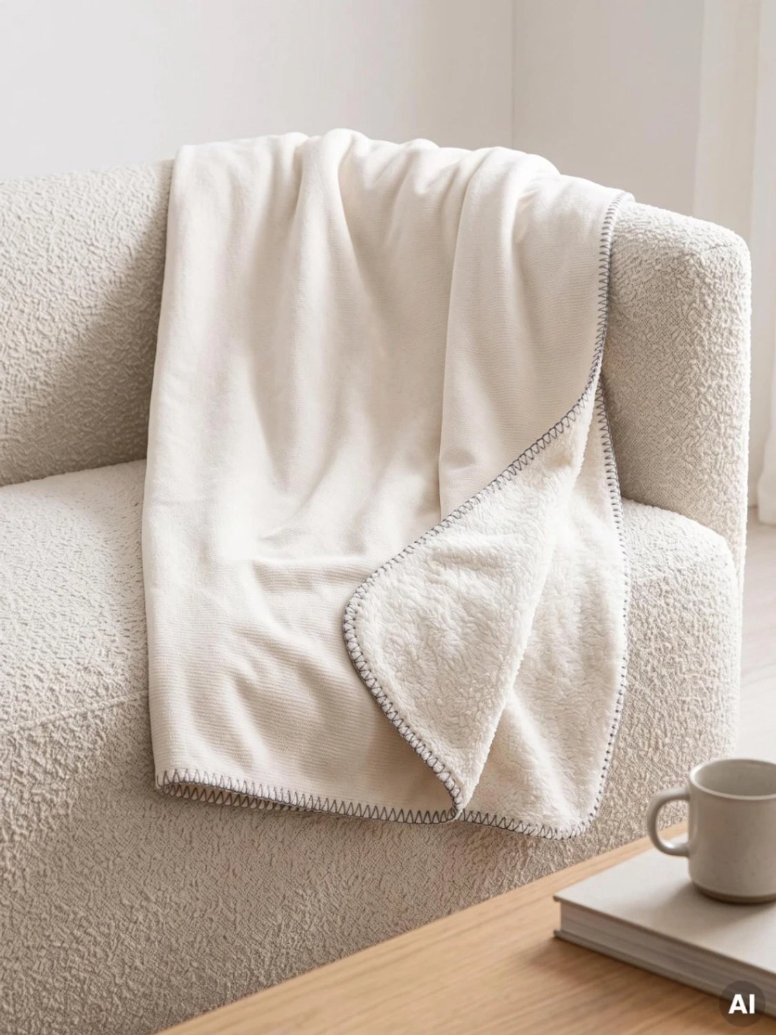 Homla Blanket - ELVANA - soft white corduroy-textured blanket with contrasting edging - 150x200cm - 782633