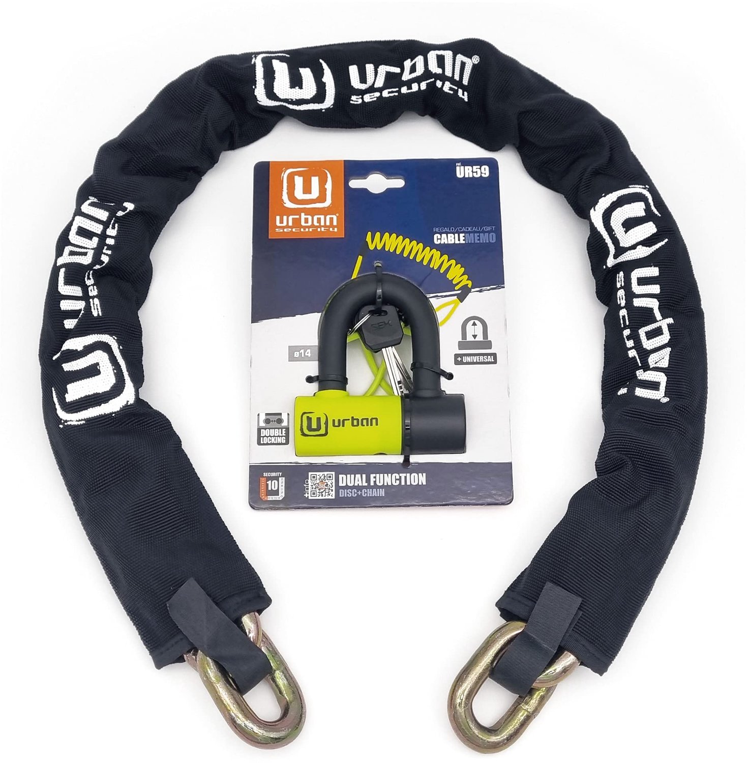Anti-diefstal Ketting met Mini U-slot - 150 cm - Zwart/geel