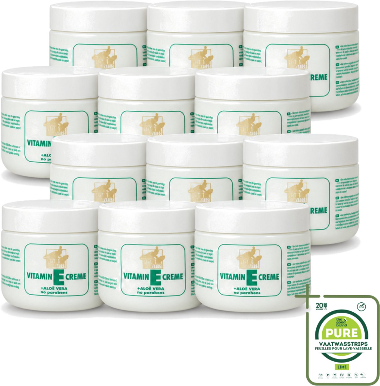 12 x Goldline - Bodycrème - Vitamine-E & Aloë Vera - Gevoelige Huid - Kalmerend - 250 ml - Grootverpakking - Vaatwasstrips - Gevoelige Huid Verzorging - Vitamine E Crème - Aloë Vera Crème - Kalmerende Crème - Huid Verzorging