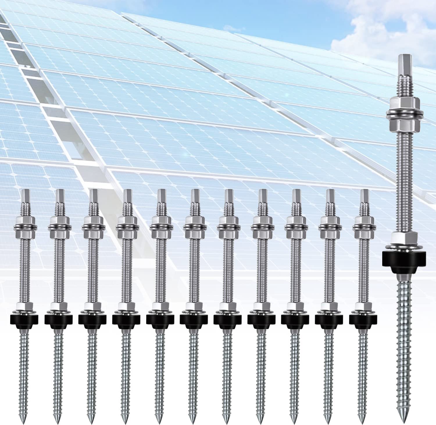Set van 12 Verstelbare M10 RVS Wandpluggen voor Zonnepaneelmontage