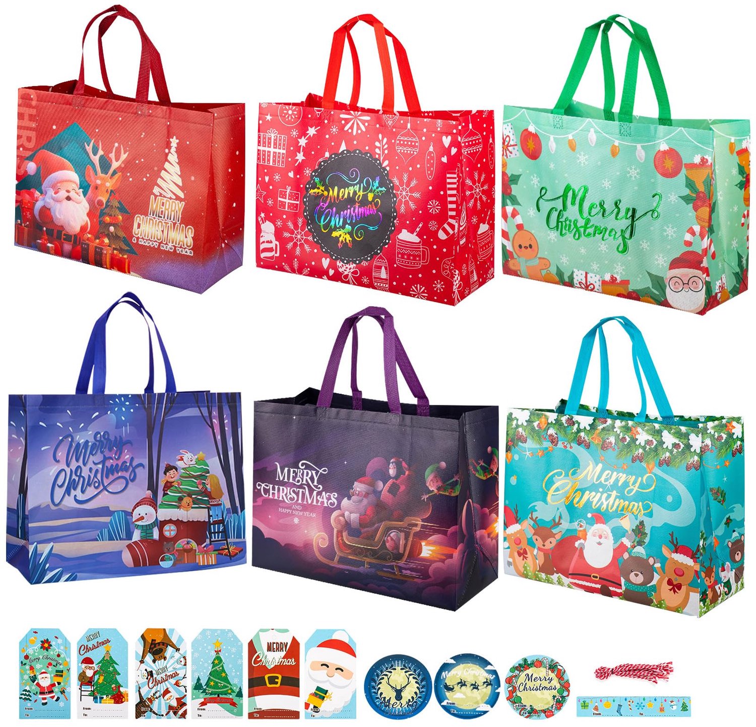 12 Packs Herbruikbare Kersttassen - Inclusief Grote en Extra Grote Tassen