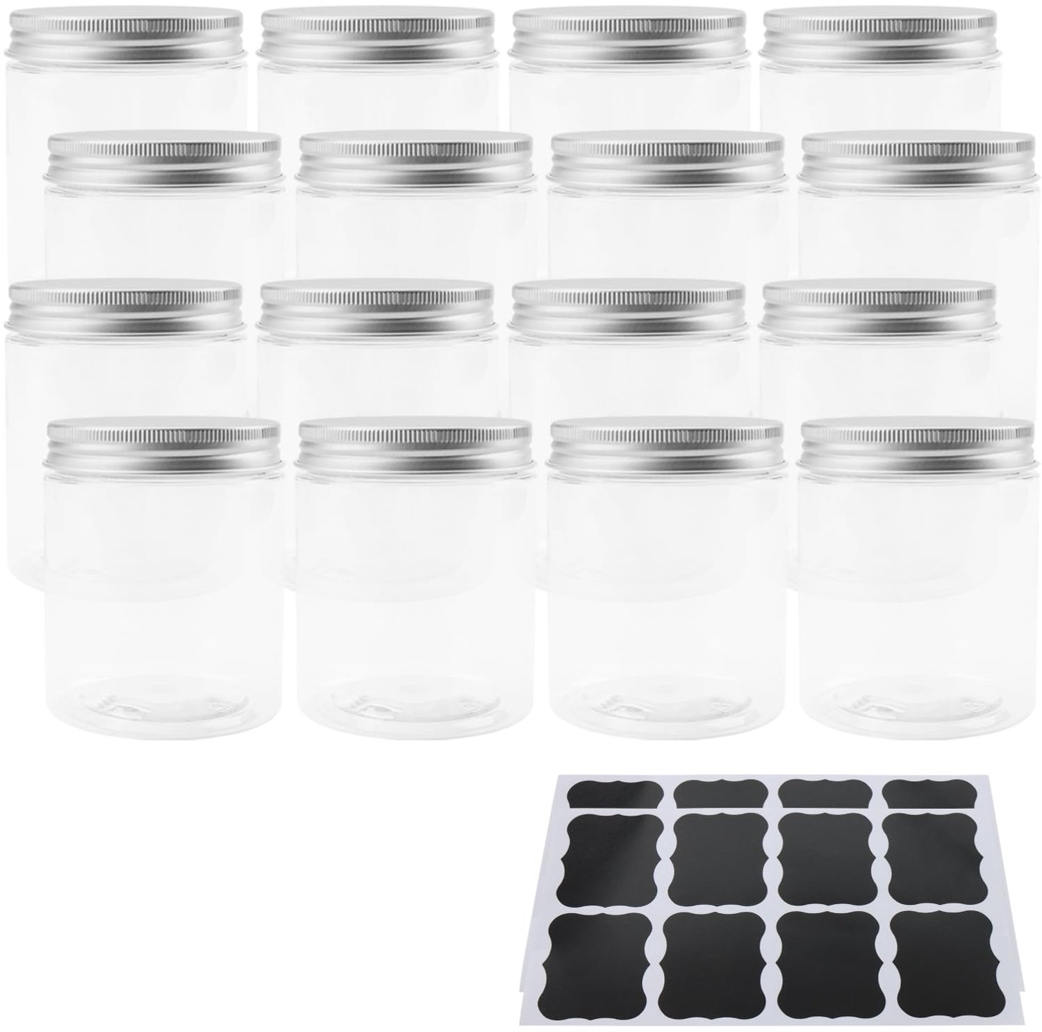 Set van 16 Transparante Plastic Potten met Aluminium Deksel voor Voedselopslag