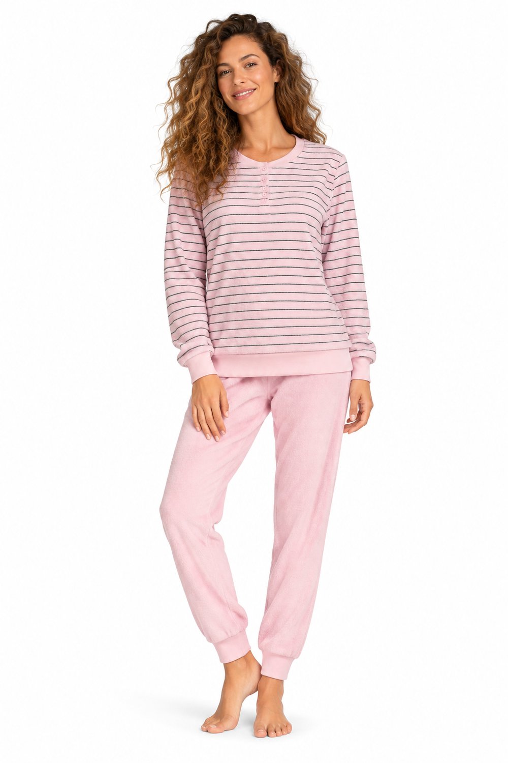 Comtessa Badstof Dames Pyjama – Winter – Roze Gestreept
