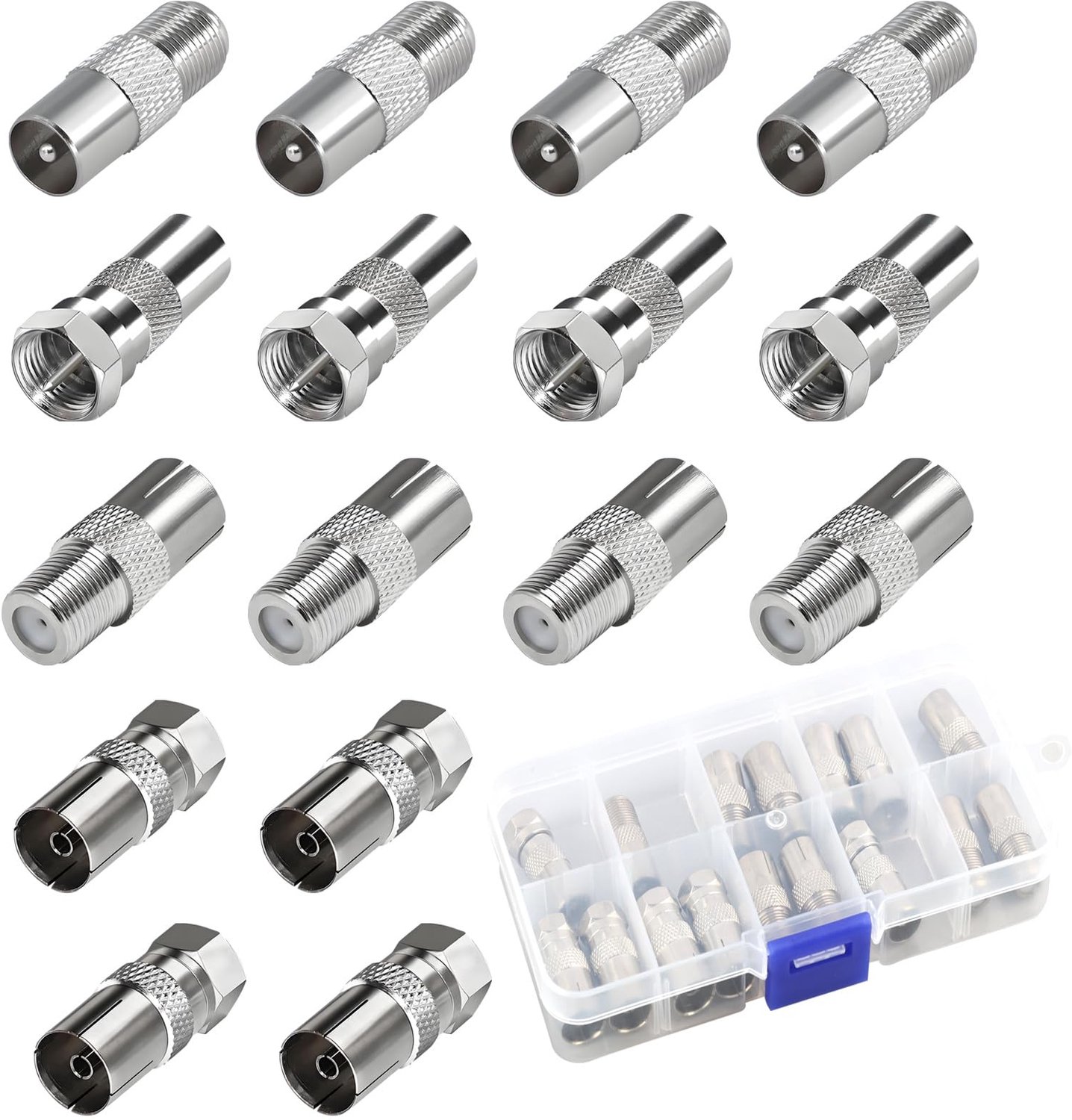 Set van 16 F-type Coaxiale Koppelingen voor TV Antenne Zilver