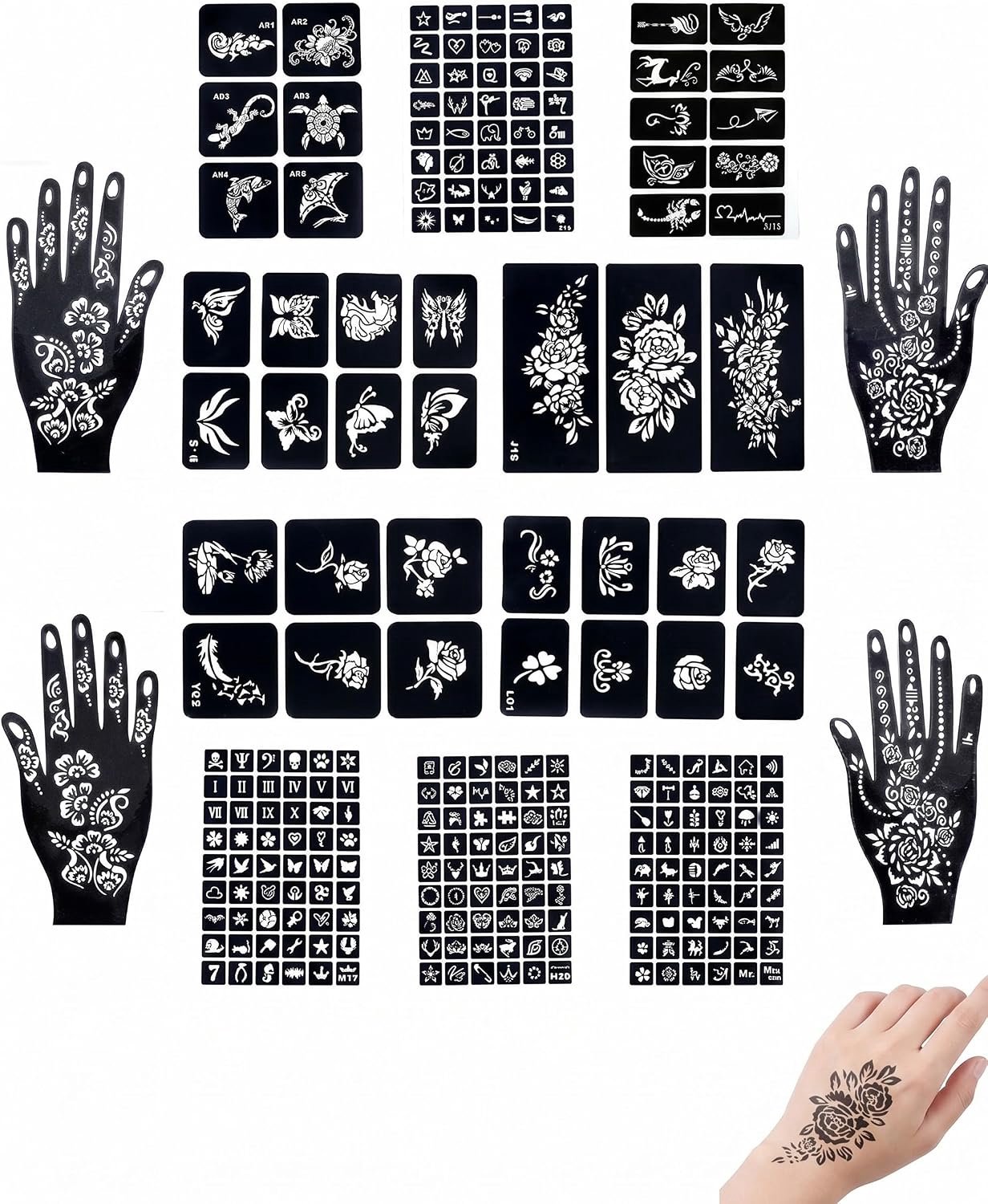 Tijdelijke tatoeages met 247 motieven, waterdichte zelfklevende tatoeages, body art voor vrouwen, meisjes en tieners, ideaal voor festivals en feestjes