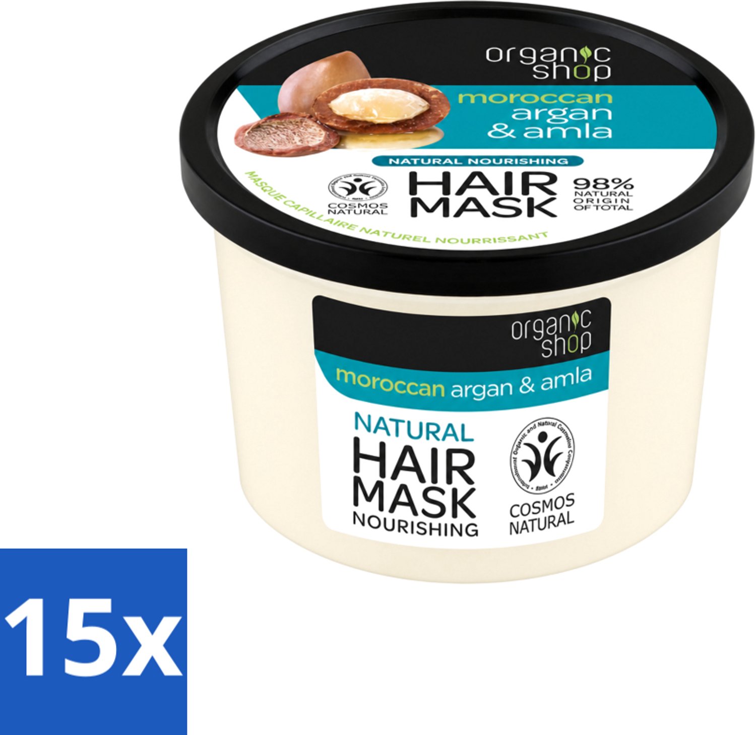 15 x Organic Shop - Haarmasker Argan & Amla - Herstellend en Verzorgend - 250 ml - Voordeelverpakking - 15 stuks
