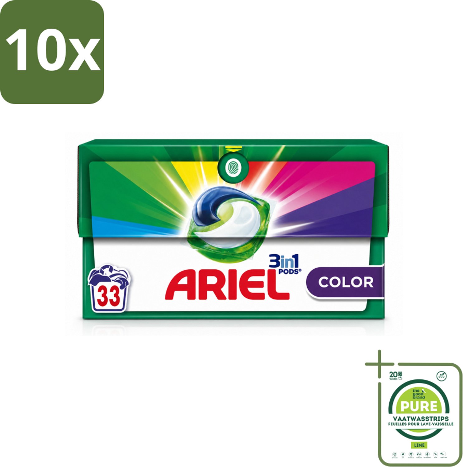 10 x Ariel - 3in1 Wasmiddel Pods - Color - 33 Pods - Grootverpakking - Vaatwasstrips - Wasmiddel Pod - Kleurbehoud - Reiniging - Vlekverwijdering - Koud Water