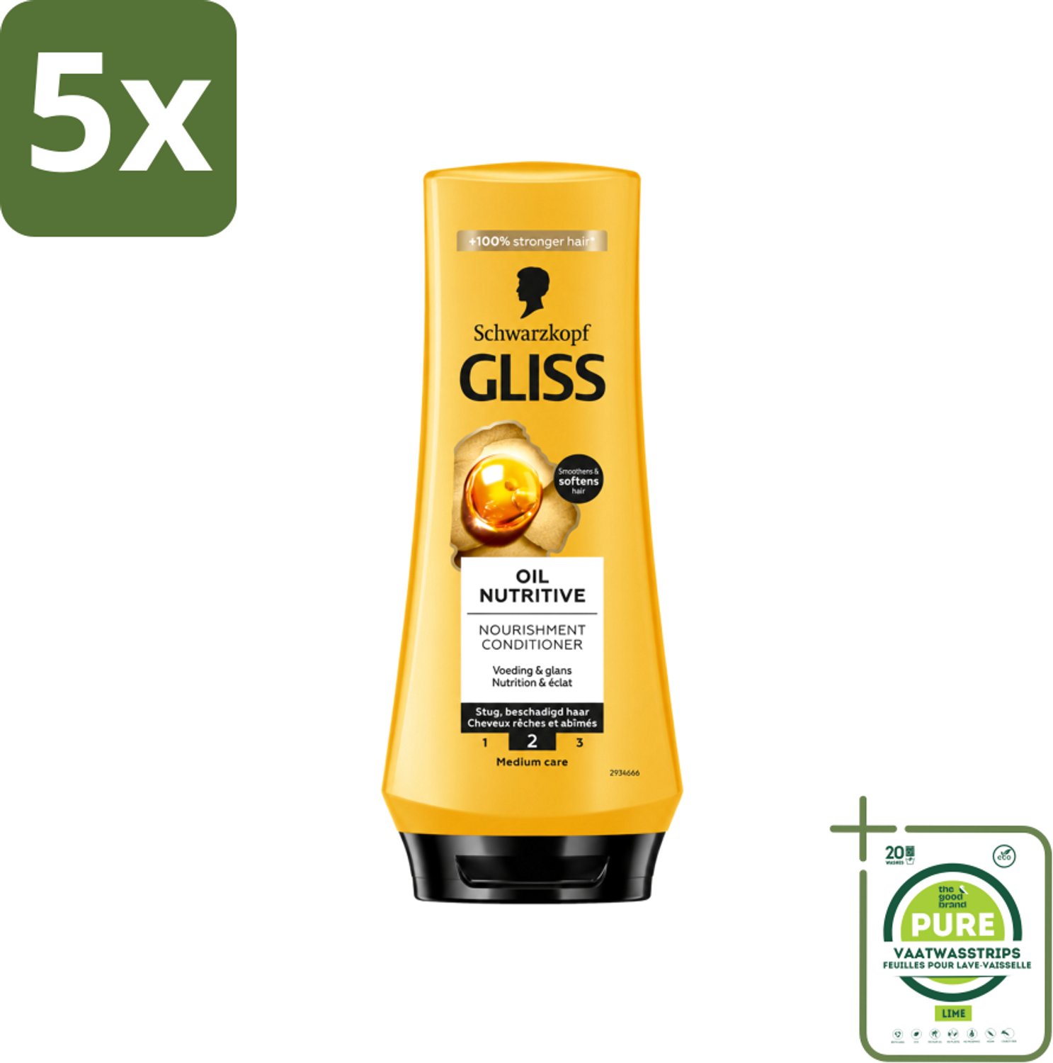 5 x Gliss - Hair Repair - Conditioner Oil Nutritive voor Intensieve Voeding - 200 ml - Grootverpakking - Vaatwasstrips - Voeding Haar - Droog Haar - Lang Haar - Gespleten Punten - Haar Herstel