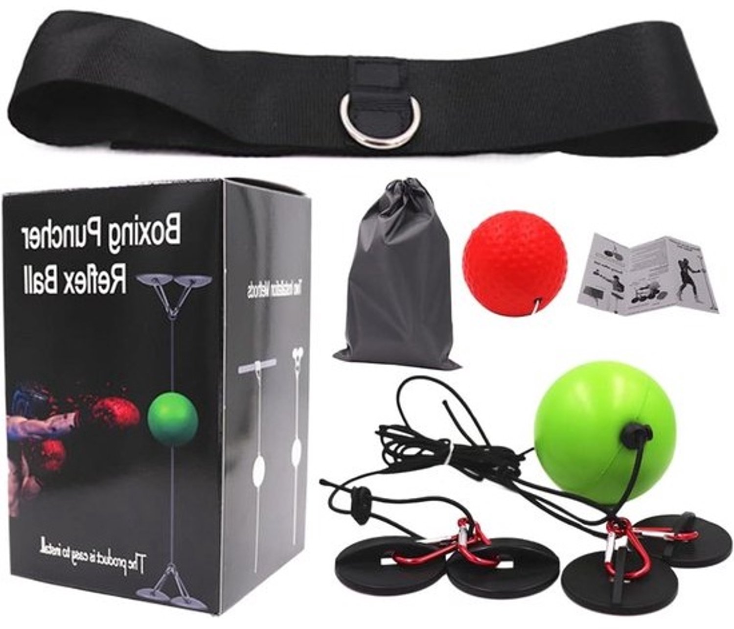 Reflexbal Bokstrainingsbal - Boksbal - Oefenen van hand-oogcoördinatie - Verstelbare hoofdband - 93 cm - Zwart