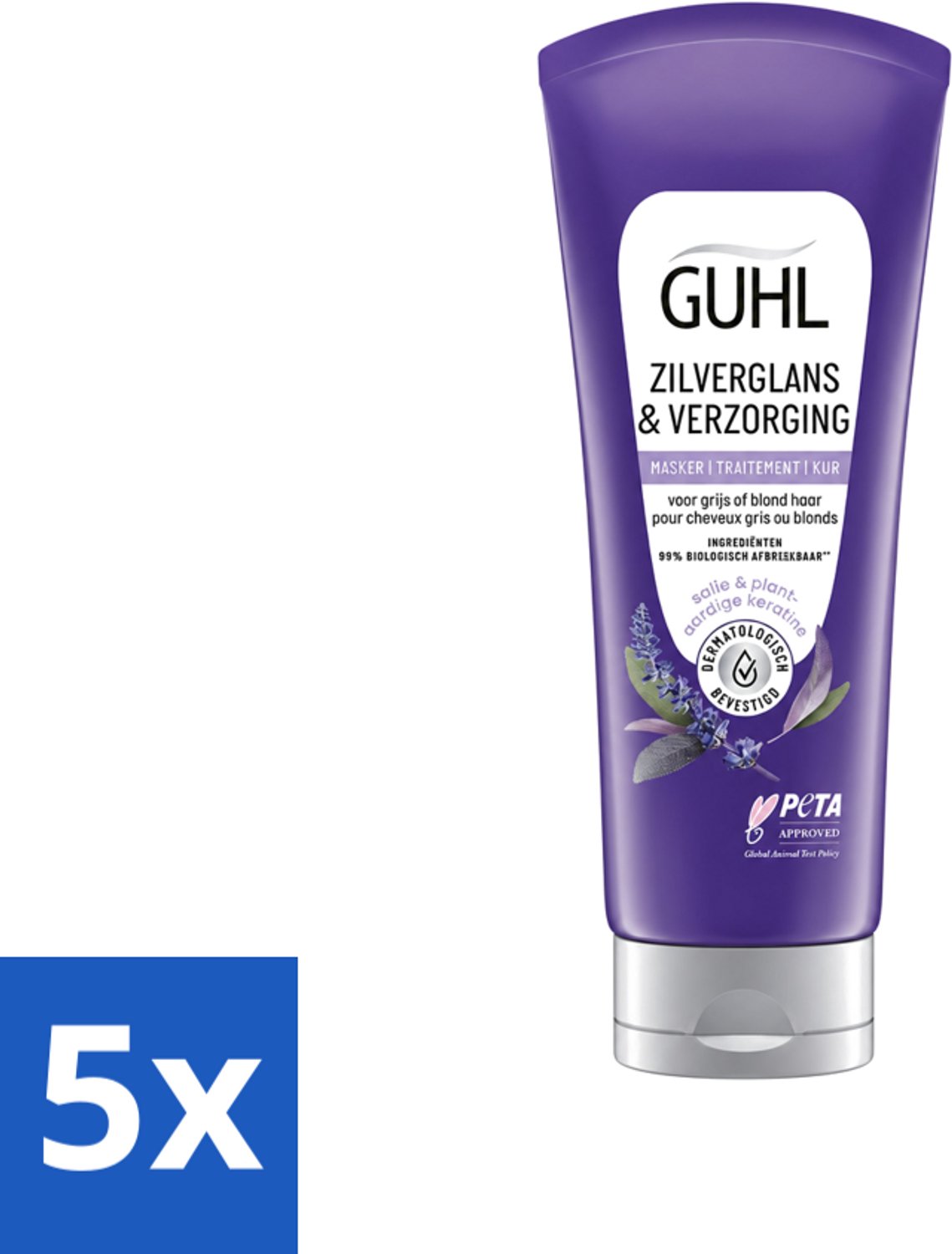 5 x Guhl - Haarmasker - Zilverglans & Verzorging Anti-Geel - 200 ml - Voordeelverpakking - 5 stuks