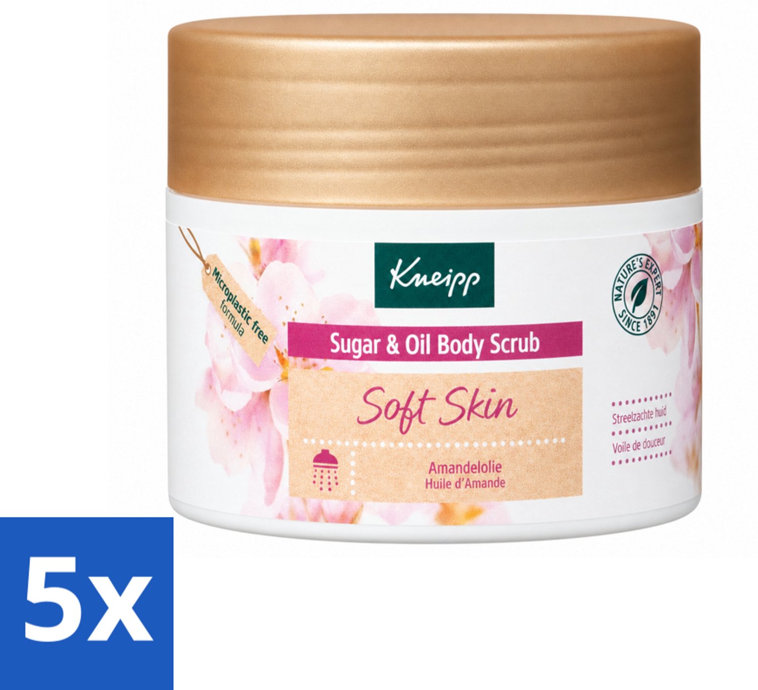 5 x Kneipp - Body scrub - Sugar & Oil - Soft Skin - Voor droge en gevoelige huid - 220 g - Voordeelverpakking - 5 stuks