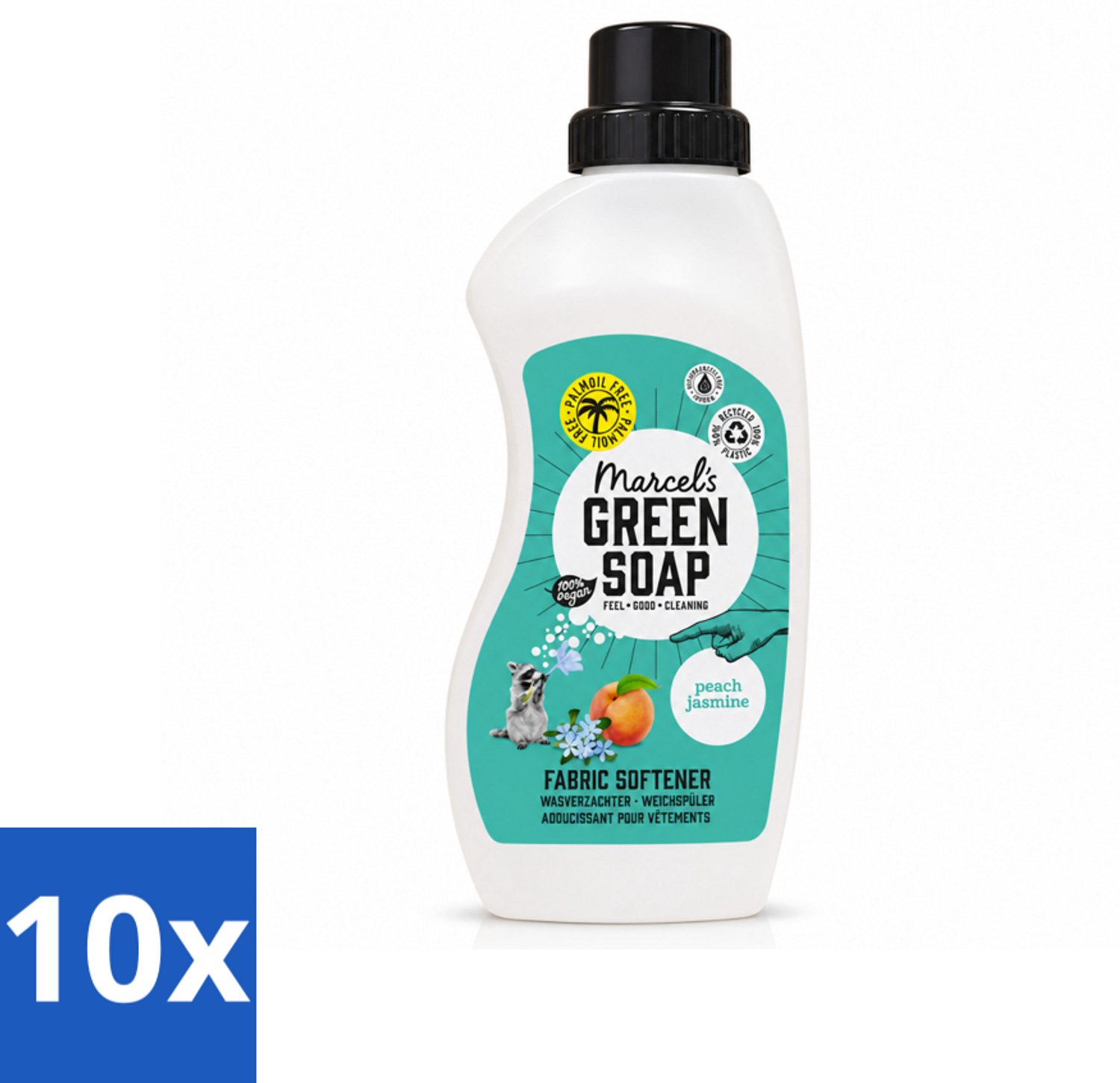10 x Marcel's Green Soap - Wasverzachter - Perzik & Jasmijn - Zachte frisheid - 30 Wasbeurten - 750 ml - Voordeelverpakking - 10 stuks