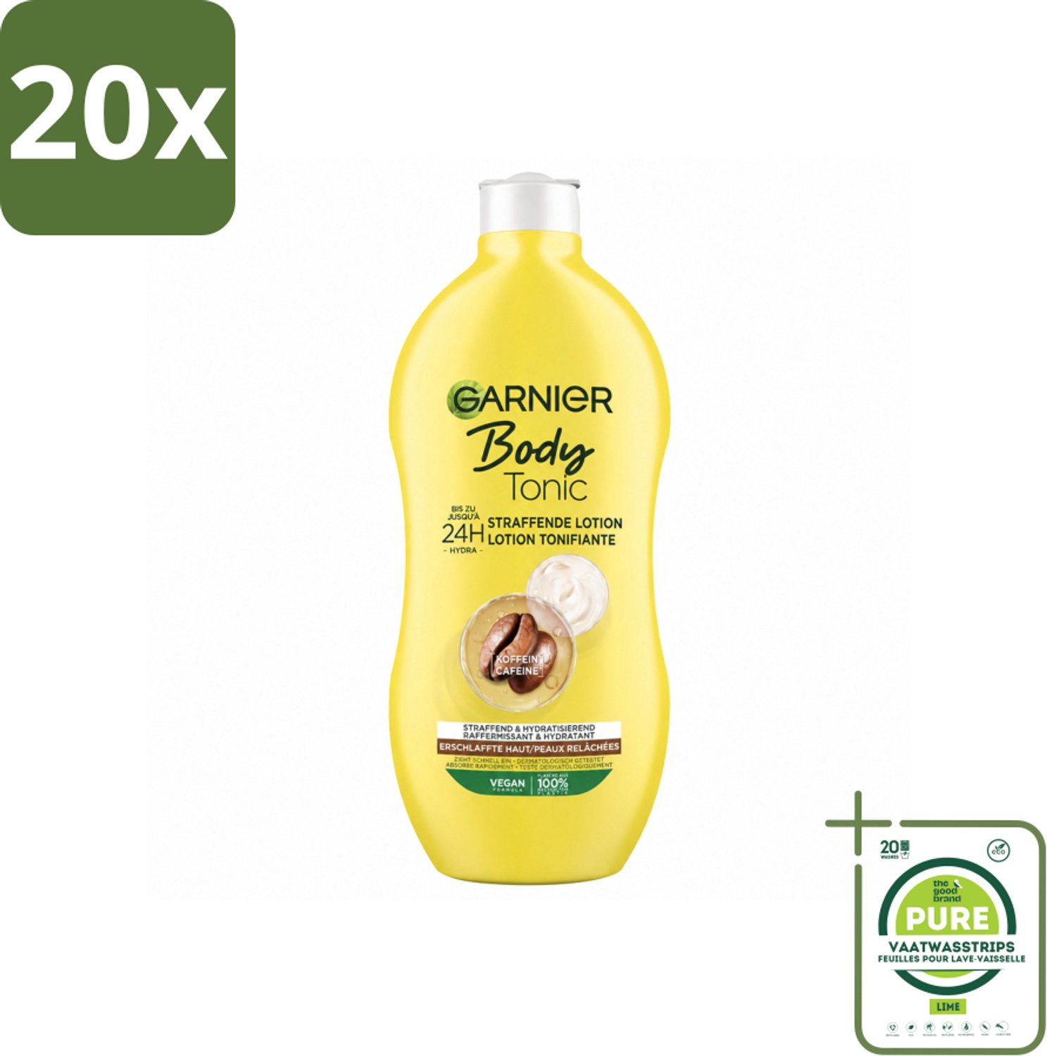 20 x Garnier - Body - Bodylotion - Tonic - Verstevigend & Hydraterend - 400 ml - Grootverpakking - Vaatwasstrips - Bodylotion - Hydratatie - Huidverzorging - Strakke Huid - Elastische Huid