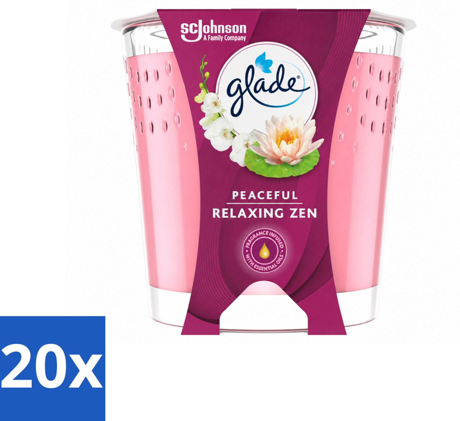 20 x Glade - Geurkaars Relaxing Zen - 100% Raapzaadwas - 112 g - Voordeelverpakking - 20 stuks