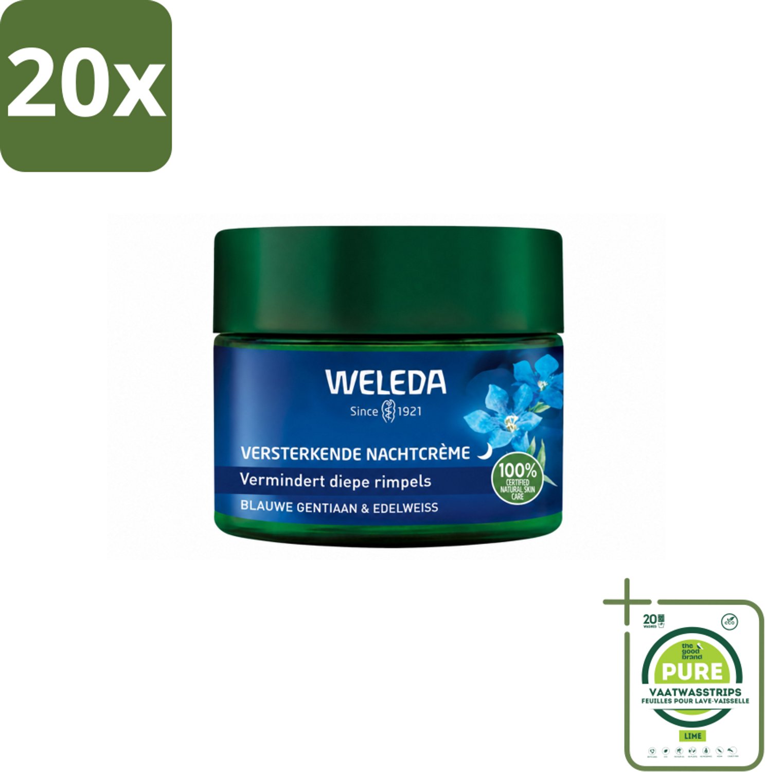 20 x WELEDA - Nachtcrème Versterkend - Blauwe Gentiaan & Edelweiss - 40 ml - Grootverpakking - Vaatwasstrips - Nachtcrème - Huidversterken - Collageen - Huidcontouren - Huidverzorging