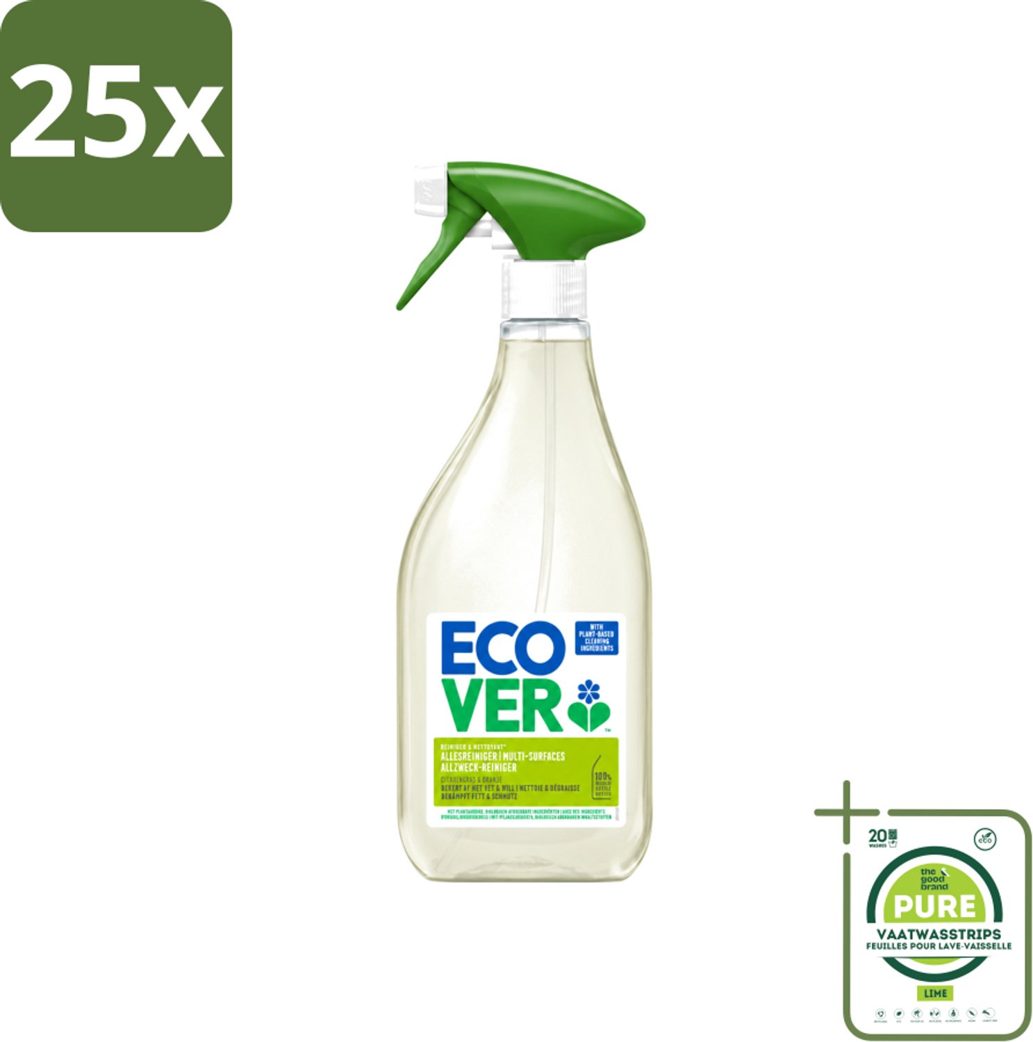 25 x Ecover - Allesreiniger Spray - Citroengras & Sinaasappel - 500 ml - Grootverpakking - Vaatwasstrips - Schoonmaken - Reinigingsmiddel - Citroengras - Sinaasappel - Natuurlijke Reiniging