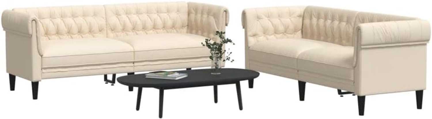 2-delige bankstel crème stof, gestoffeerde stoel met dik gevoerde zittingen en stabiele steunpoten, ademende en duurzame bekleding, modern design