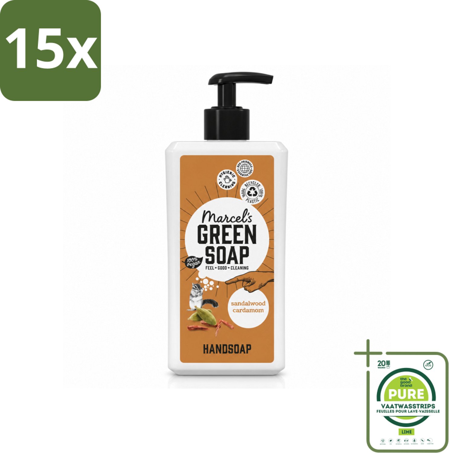 15 x Marcel's Green Soap - Handzeep - Sandelhout & Kardemom - Voor dagelijks gebruik - 500 ml - Grootverpakking - Vaatwasstrips - Handzeep - Natuurlijke Handzeep - Sandelhout - Kardemom - Biologische Handzeep