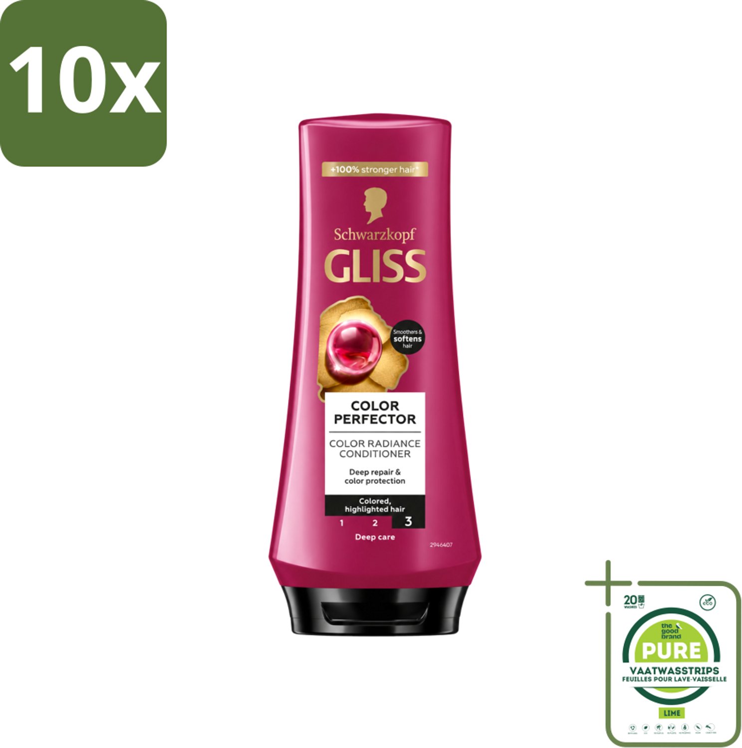 10 x Gliss - Hair Repair - Conditioner voor Kleurbehoud en Glans - 200 ml - Grootverpakking - Vaatwasstrips - Kleurbescherming Haar - Glans Haar - Haar Verzorging - Geverfd Haar - Highlights Haar