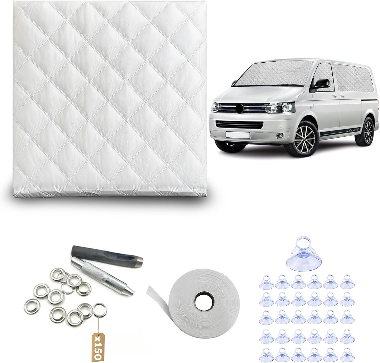 Vloermatset voor auto, 3,5 x 1,47 m, zelf te monteren thermische vloermatset, universele raambekleding, thermische isolatie, bescherming tegen licht en privacy
