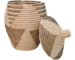 Wasmand met deksel – zeegras – 60 liter – naturel zwart wit