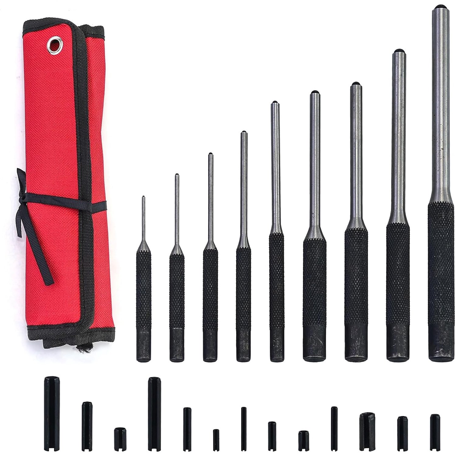 Set van 9 gatenmachines van 40CR-V staal, behandeld, ponsen van 1,5 mm tot 8 mm voor hout, leer, sieraden, perforatieset met opbergtas en 13 holle pennen