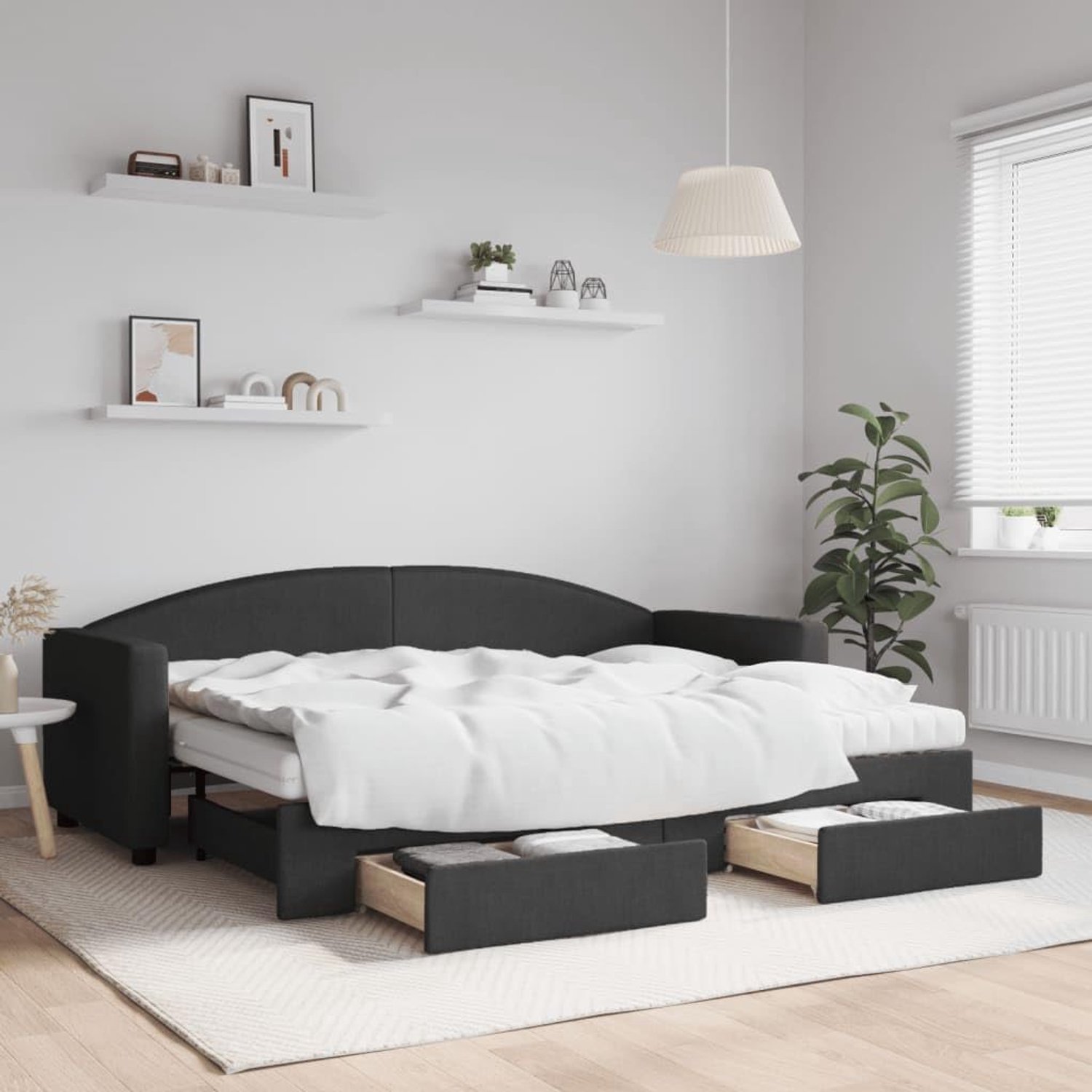 2 in 1 slaapbank met opberglades Schuifbed model 80x200 cm zwart