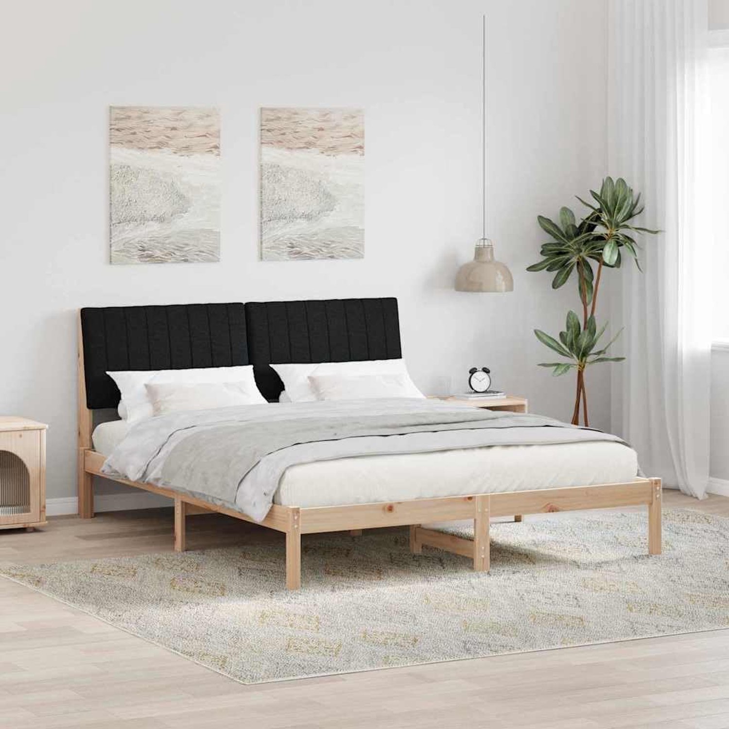 Grenenhouten bedframe modern gestoffeerd hoofdbord 150x200 cm bruin
