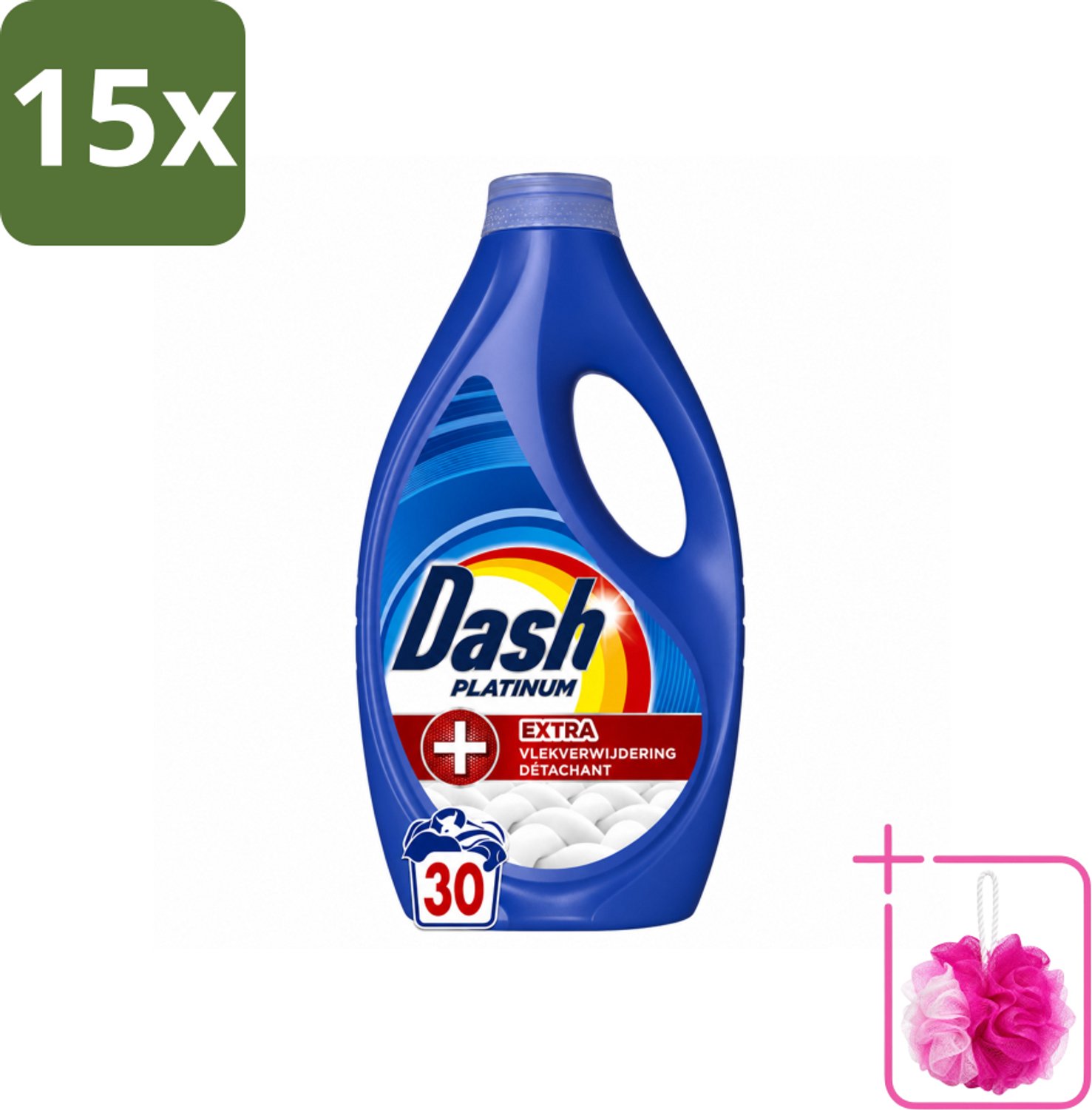 15 x Dash – Wasmiddel – Platinum – 1350 ml - Bulkverpakking - Vlekverwijdering - Douchemop - Wasmiddel