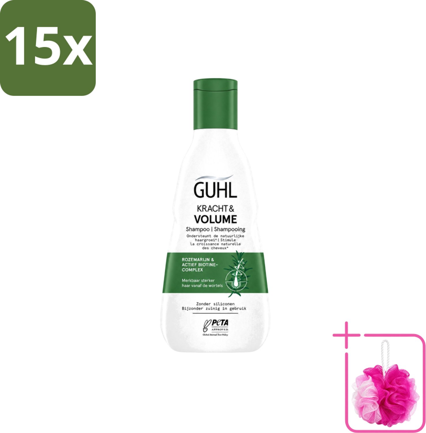 15 x Guhl – Shampoo – Kracht & Volume – 250 ml - Bulkverpakking - Krachtige shampoo - Douchemop - Volume shampoo
