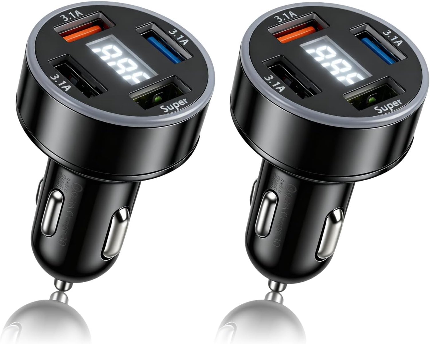 2 stuks 66 W autolader USB C met 4 poorten, 3 A3.1 A+ 1 USB A, snellader sigarettenaansteker, multiport sigarettenaansteker oplader auto-adapter voor smartphone en tablet