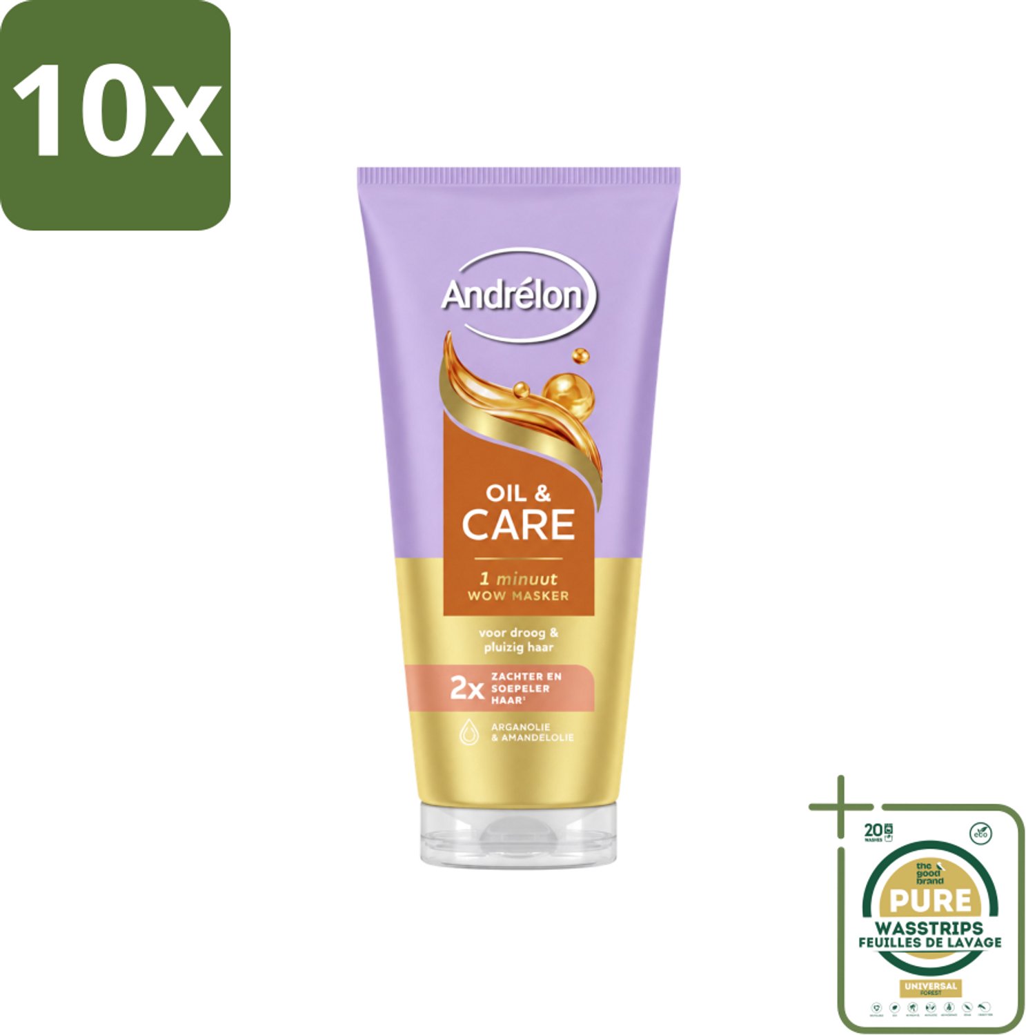 10 x Andrélon – Haarmasker WOW – Oil & Care – 180 ml - Wasstrips - Haarverzorging - Haarmasker - Pluizig Haar - Droog Haar - Arganolie