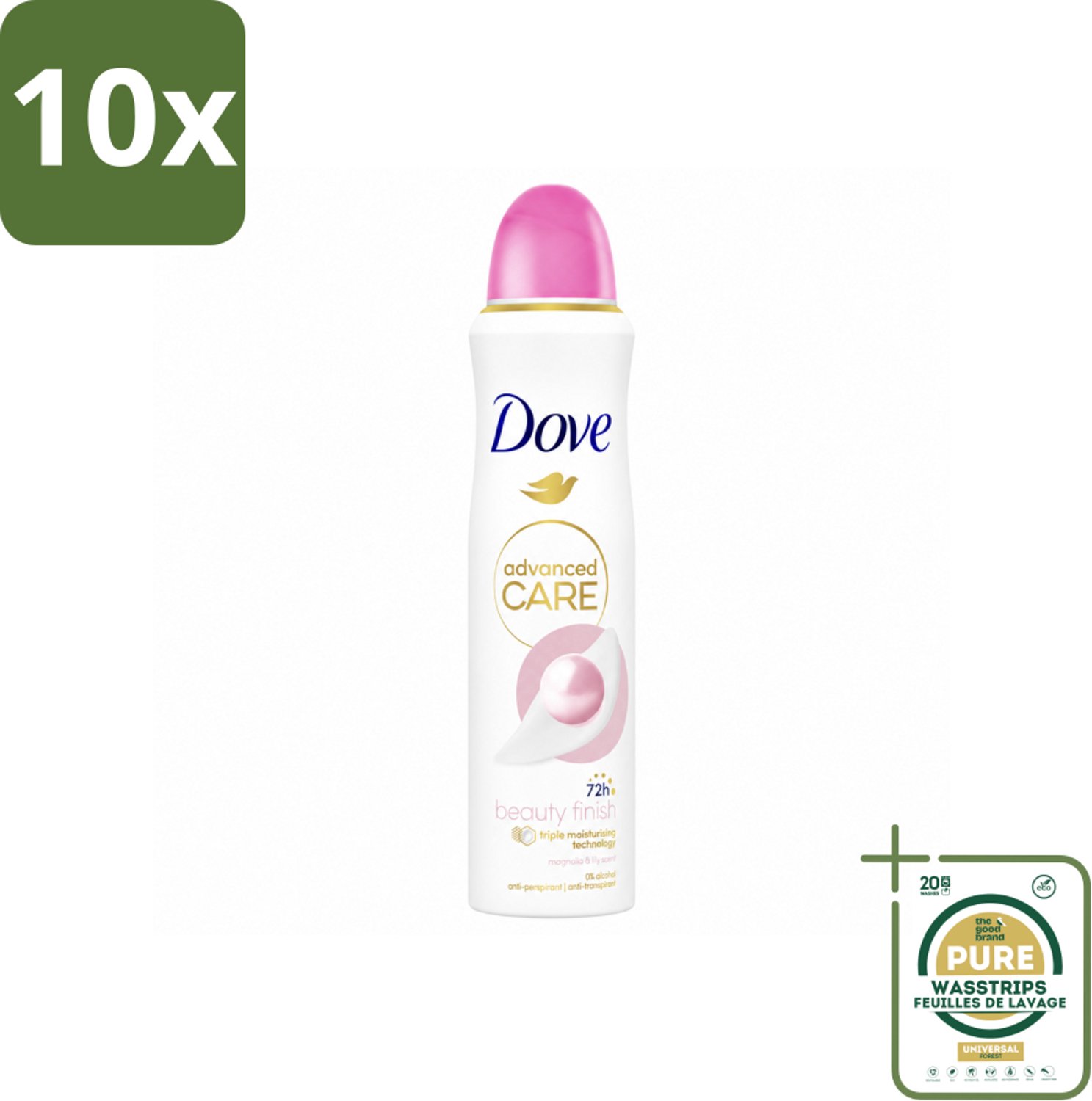 10 x Dove – Deodorant Spray – Beauty Finish – 150 ml - Wasstrips - Anti-perspirant Spray - Huidverzorging - Beauty Finish - Deodorant Spray - Stralende Huid