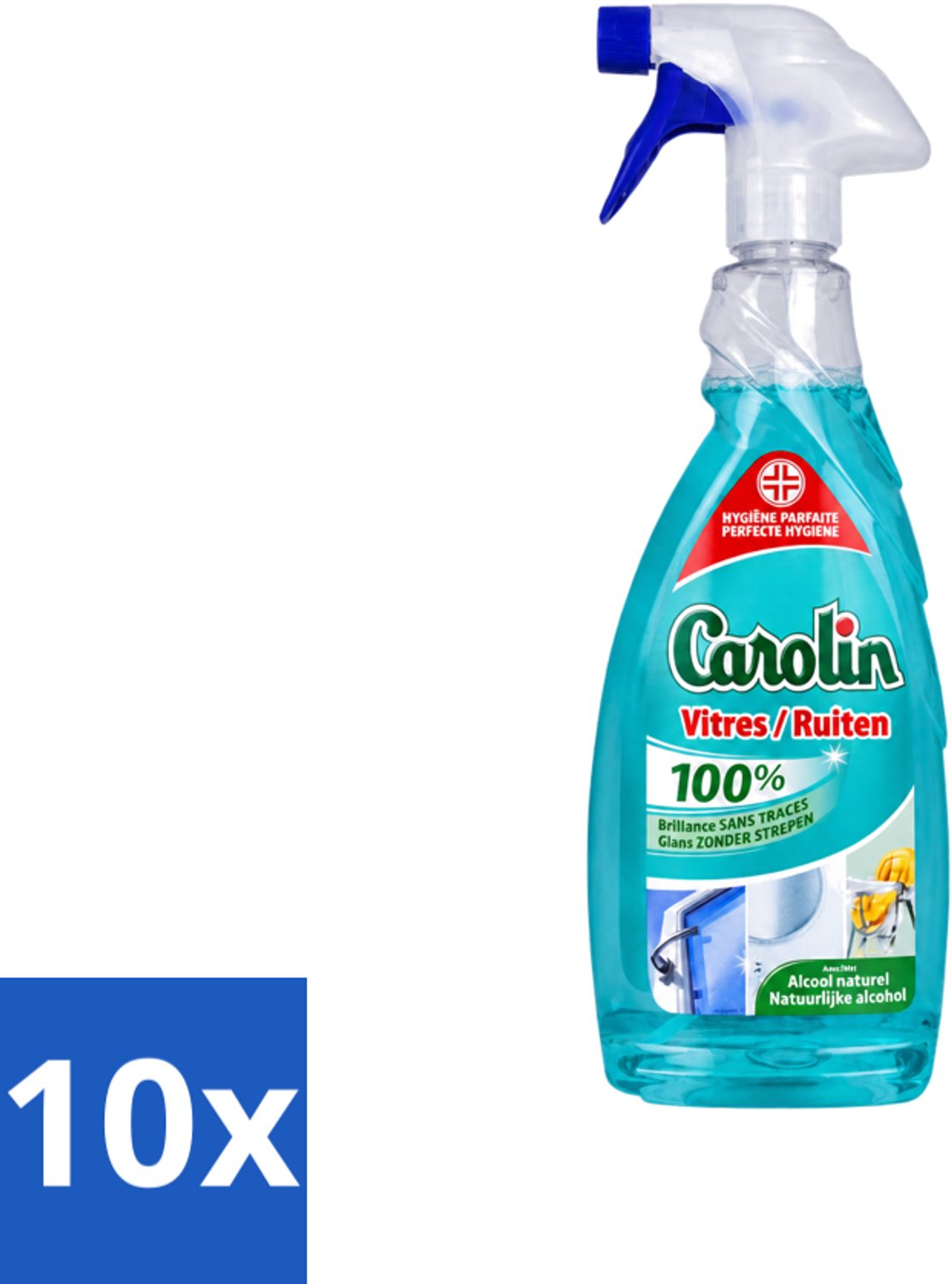 10 x Carolin - Glas- en Ruitenreiniger - Met Natuurlijke Alcohol - 650 ml - Voordeelverpakking - 10 stuks