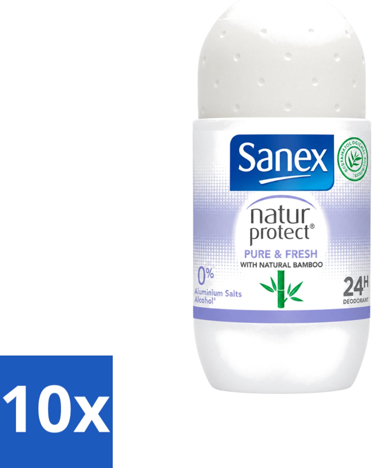 10 x Sanex Natur Protect - Deodorant Roller - Puur & Fris - Met Nattuurlijke Bamboo - 50 ml - Voordeelverpakking - 10 stuks