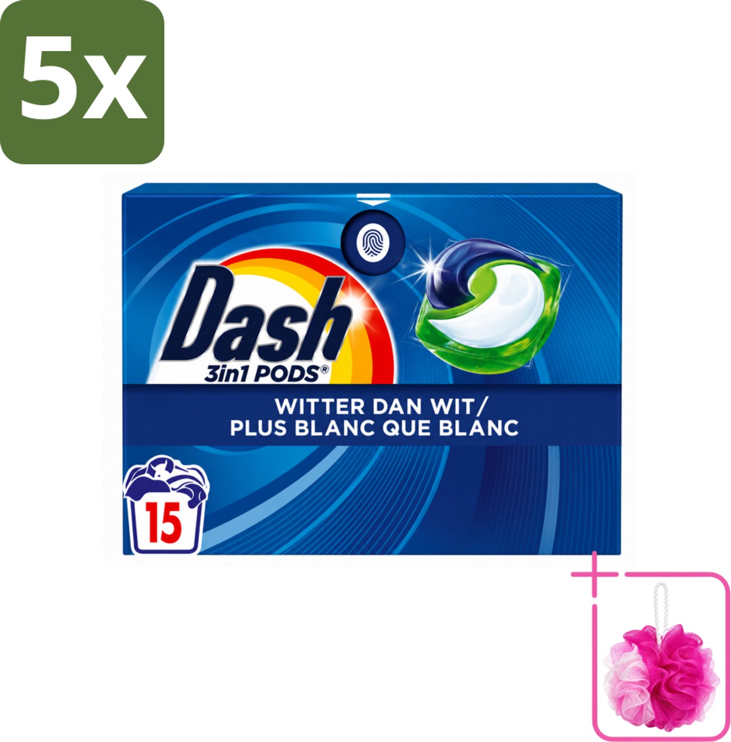 5 x Dash – Wasmiddelcapsules – 3in1 Pods Original – 15 capsules - Bulkverpakking - Wasmiddel - Douchemop - Witte was
