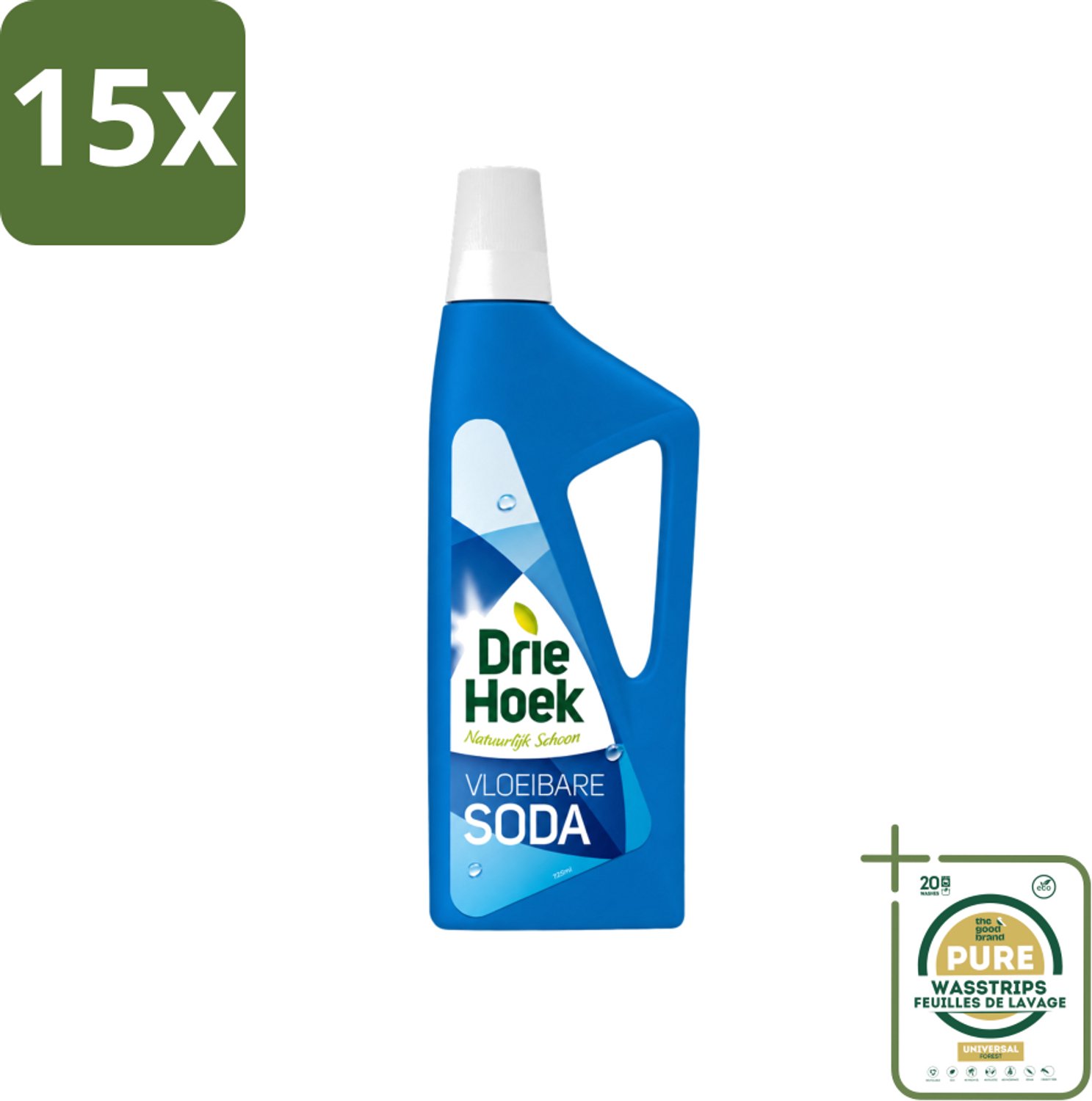 15 x Driehoek – Vloeibare Soda – 725 ml - Wasstrips - Vloeibare Soda - Schoonmaakmiddel - Textiel Reinigen - Vloer Reinigen - Steen Reinigen