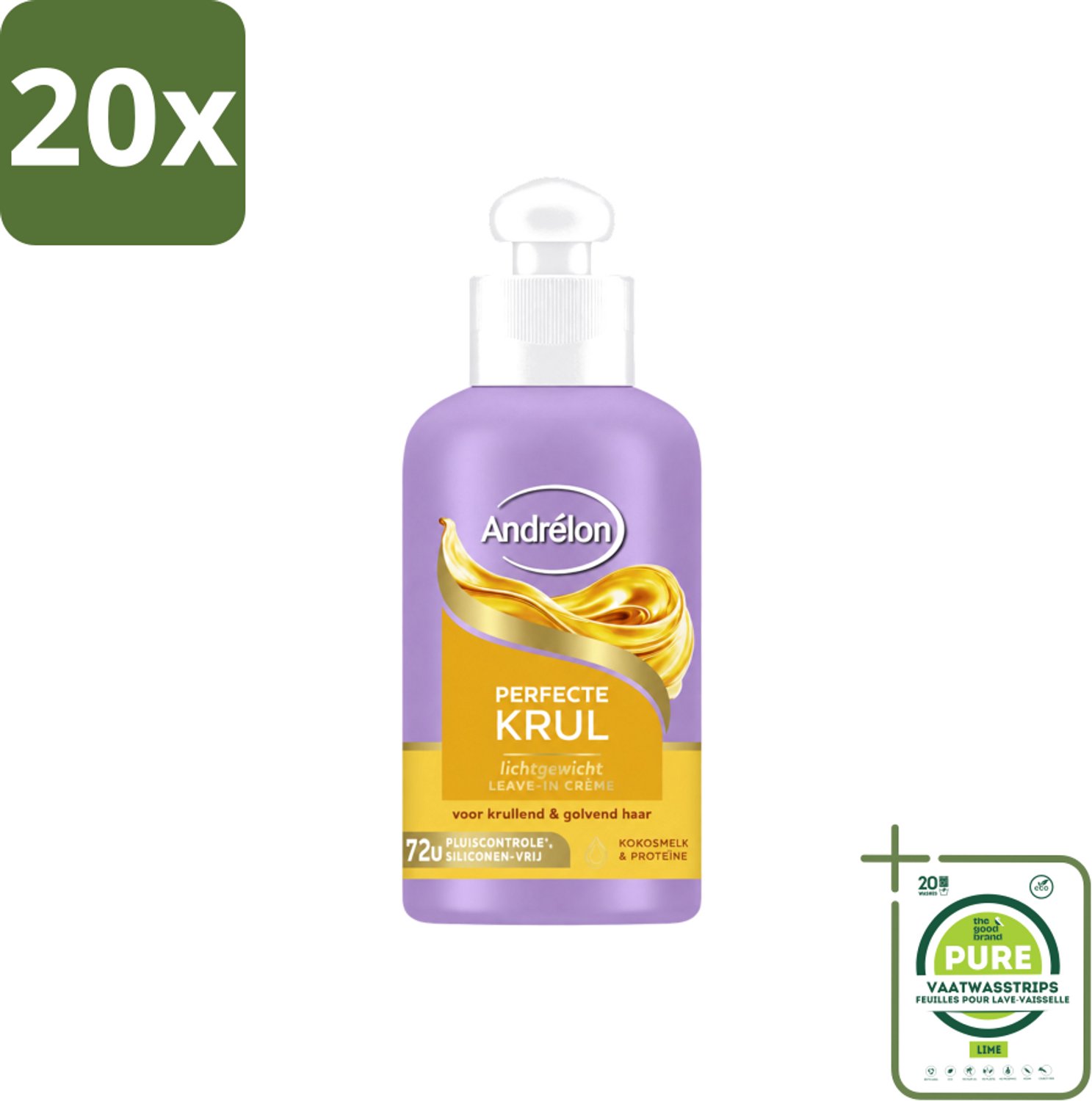 20 x Andrélon – Leave-In Crème – Perfecte Krul – 200 ml - Grootverpakking - Vaatwasstrips - Krullen Verzorgen - Krullen Definiëren - Krullen Pluisvrij - Krullen Hyderaten - Kokosmelk Haar