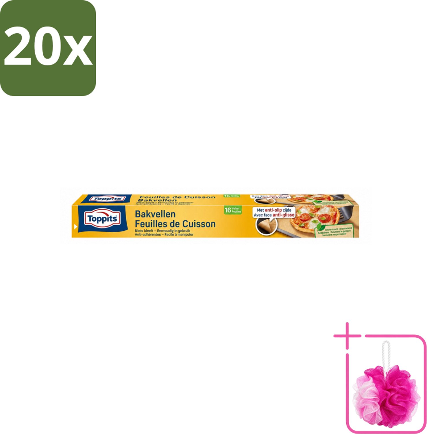 20 x Toppits – Bakpapiervellen – 16 vellen - Bulkverpakking - Bakpapier - Douchemop - Bakpapier met antikleefbescherming