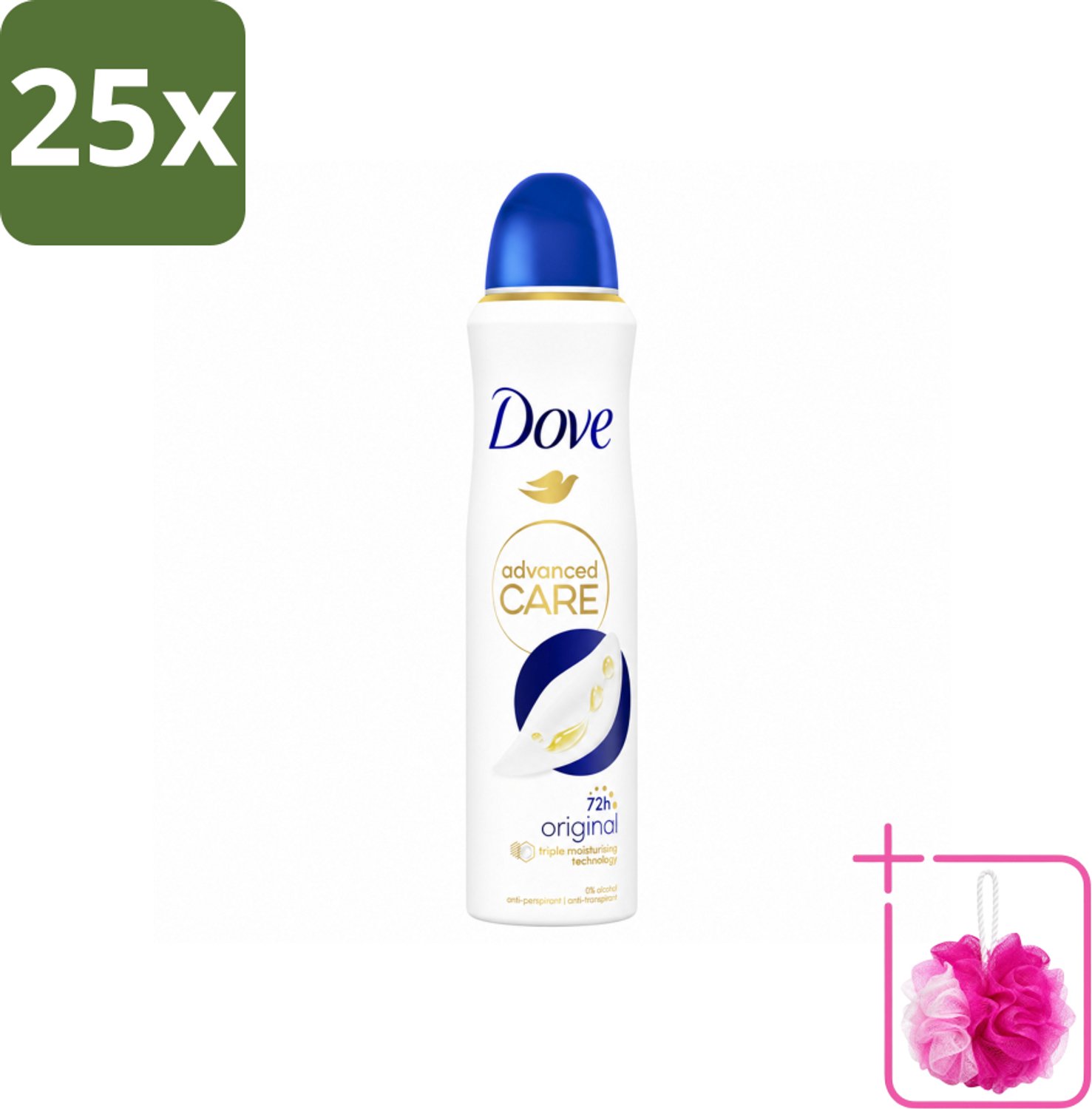 25 x Dove – Deodorant Spray – Original – 150 ml - Bulkverpakking - Anti-transpirant - Douchemop - Deodorant spray