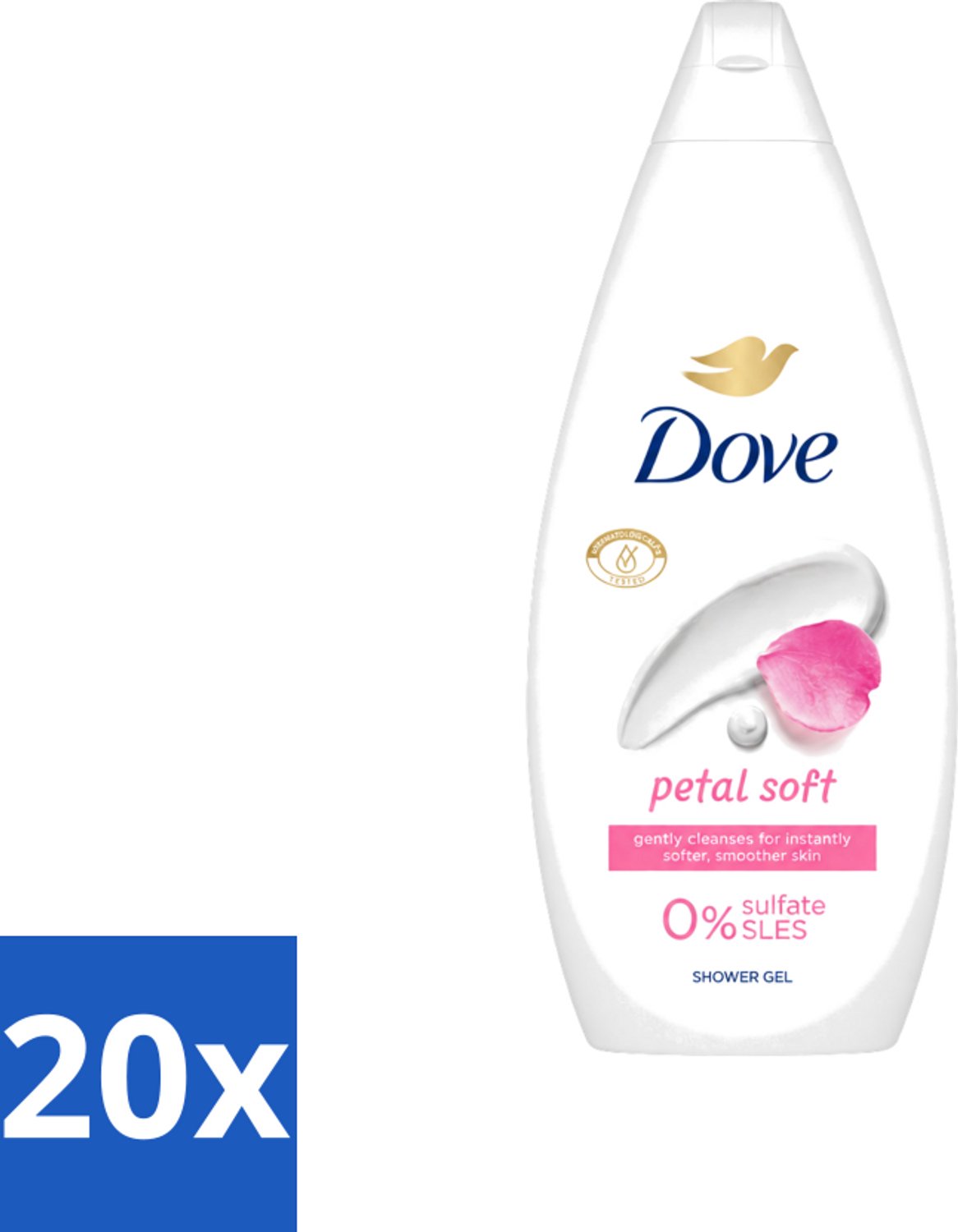 20 x Dove Petal Soft - Douchegel - Sulfaatvrij - 250 ml - Voordeelverpakking - 20 stuks