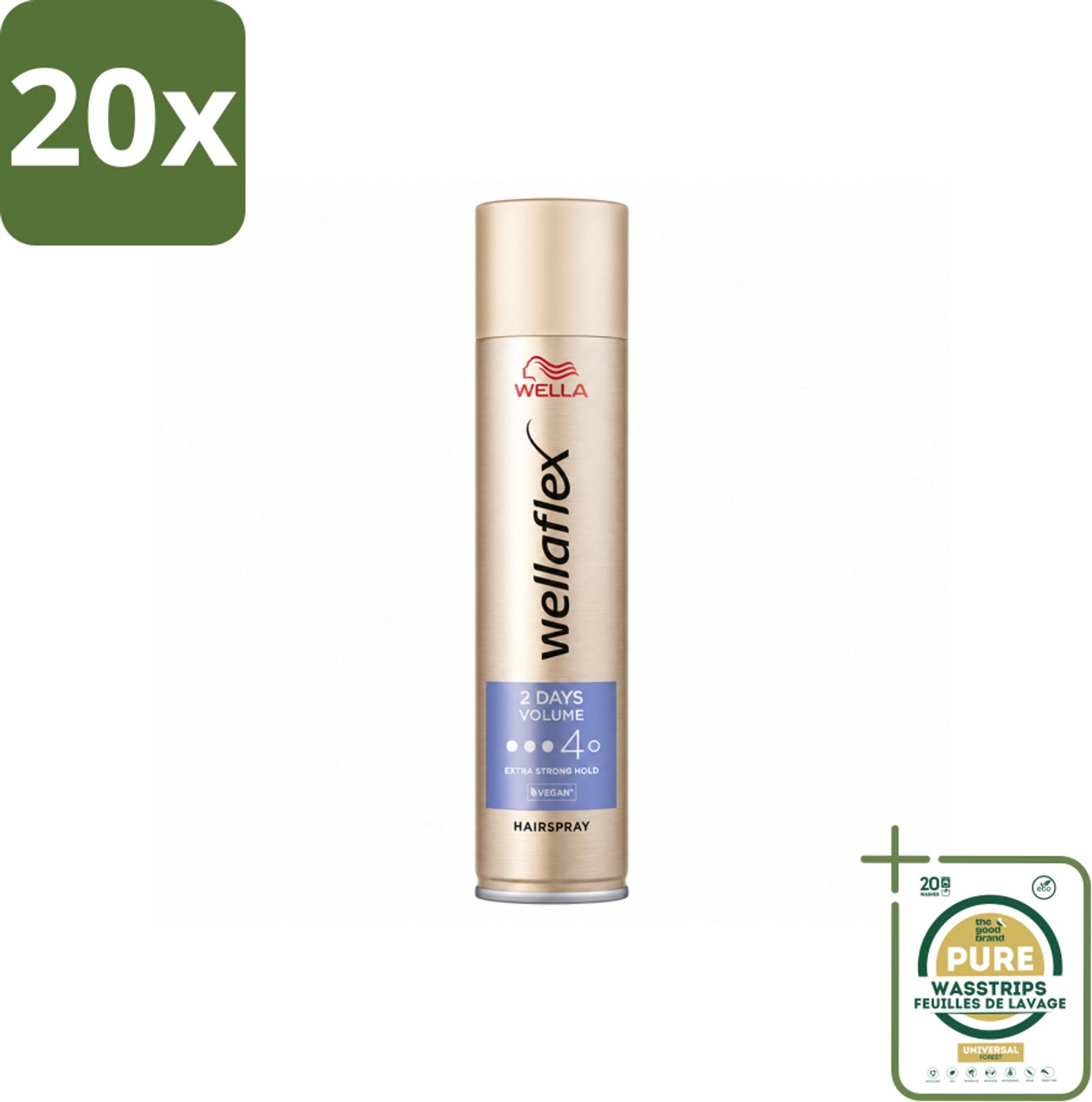 20 x Wella – Flex 2 Days Volume – Haarspray Extra Strong – 400 ml - Wasstrips - Haarspray - Volumineus Haar - Langdurig Volume - Haar Fixatie - UV Bescherming